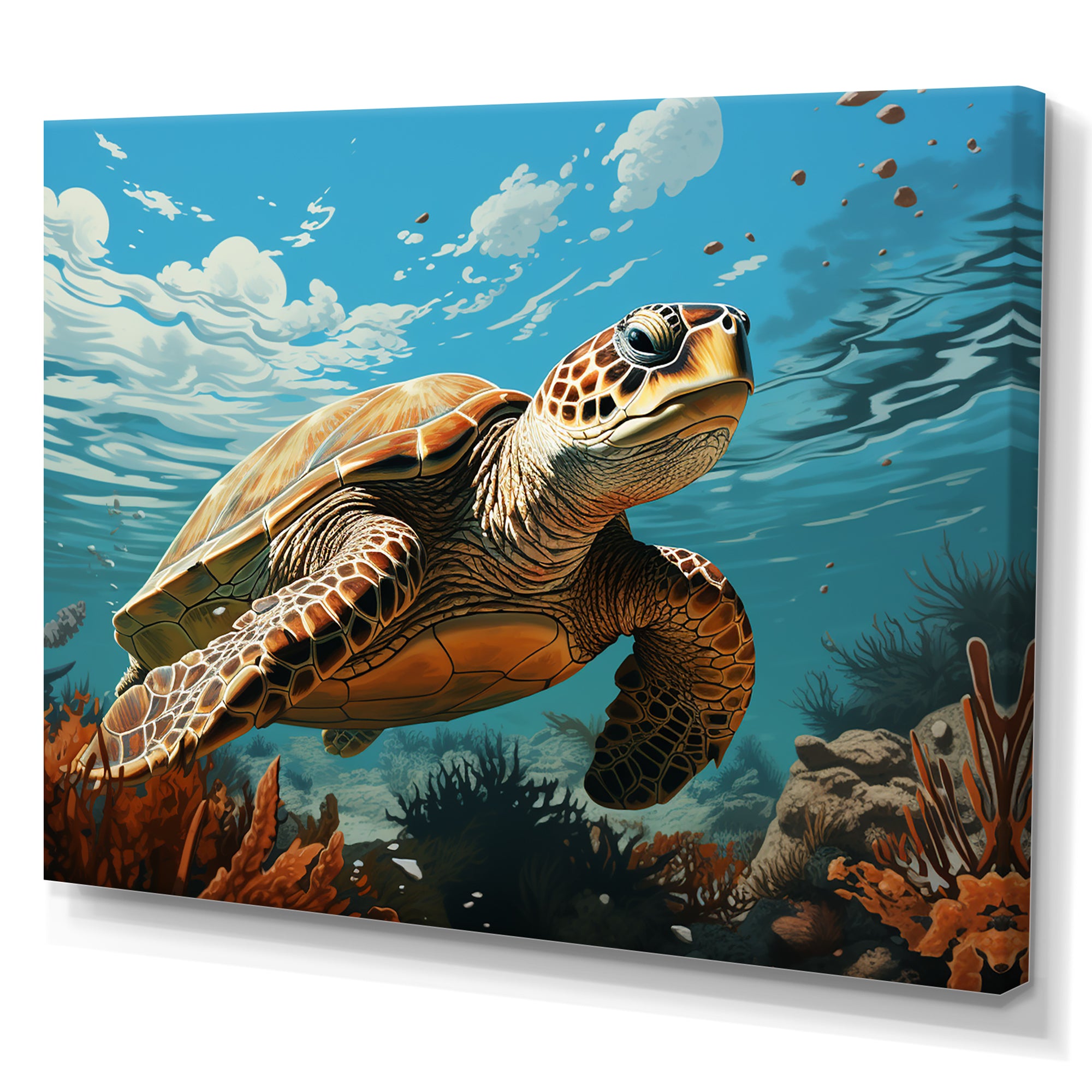 Classic Art Depiction Of A Turtles Coastal Life - Turtle Wall Decor