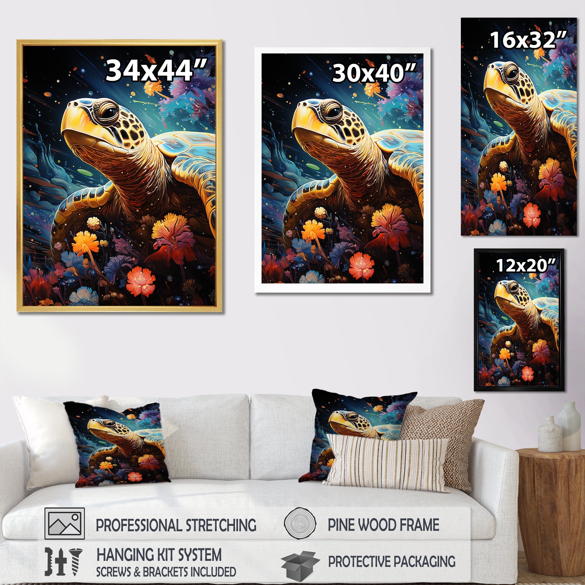 Cosmic Marine Journey - Turtle Living Room Wall Art