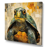 Cubist Abstraction Of A Turtle Using Olive Green - Turtle Canvas Wall Art