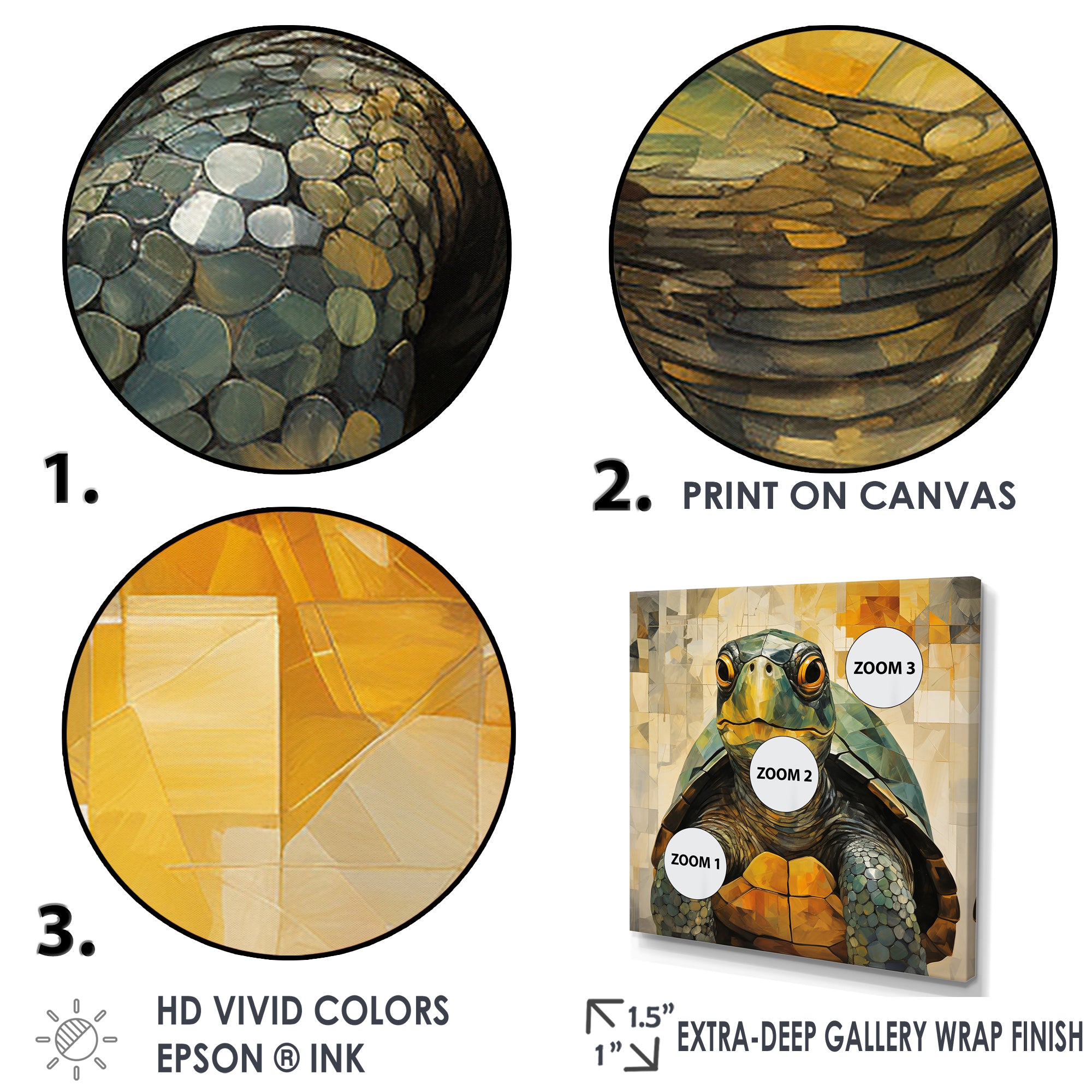 Cubist Abstraction Of A Turtle Using Olive Green - Turtle Canvas Wall Art
