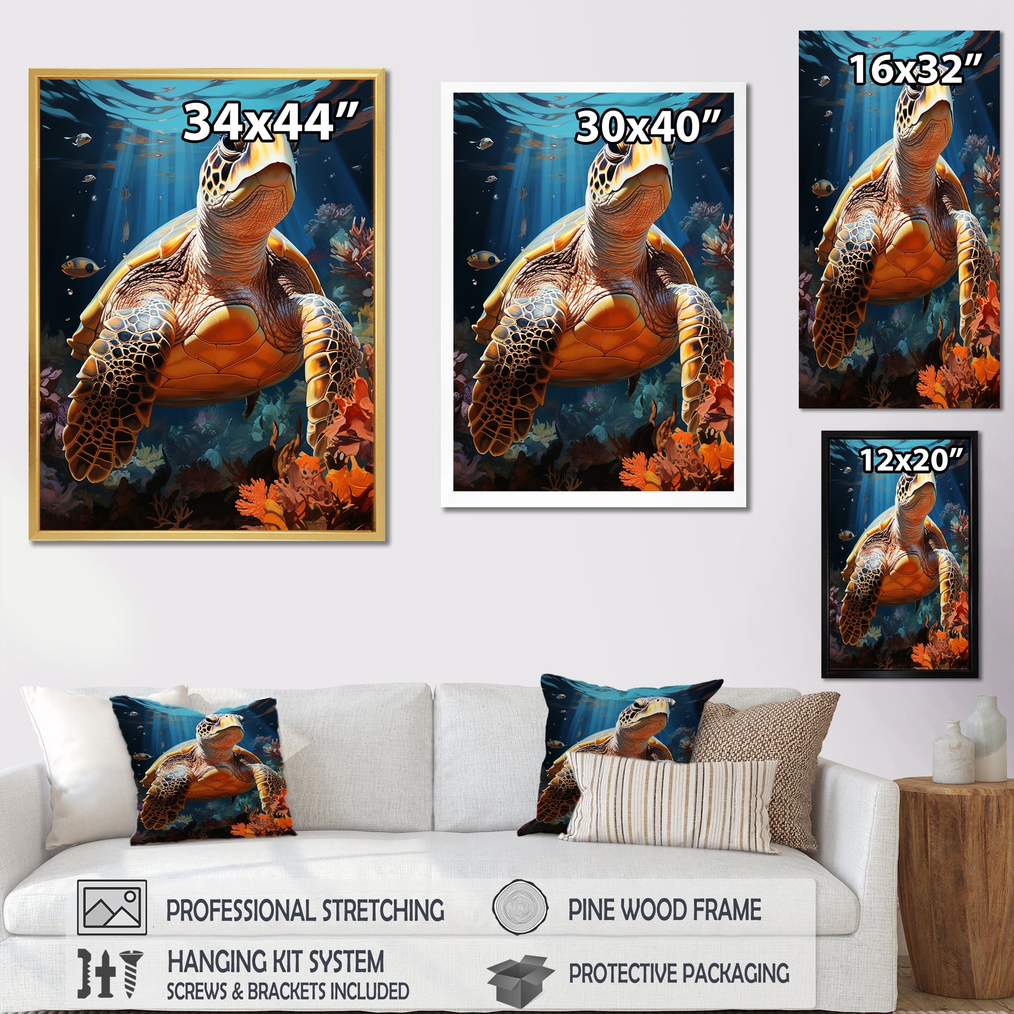 Fantasy Reef - Turtle Large Canvas Wall Art