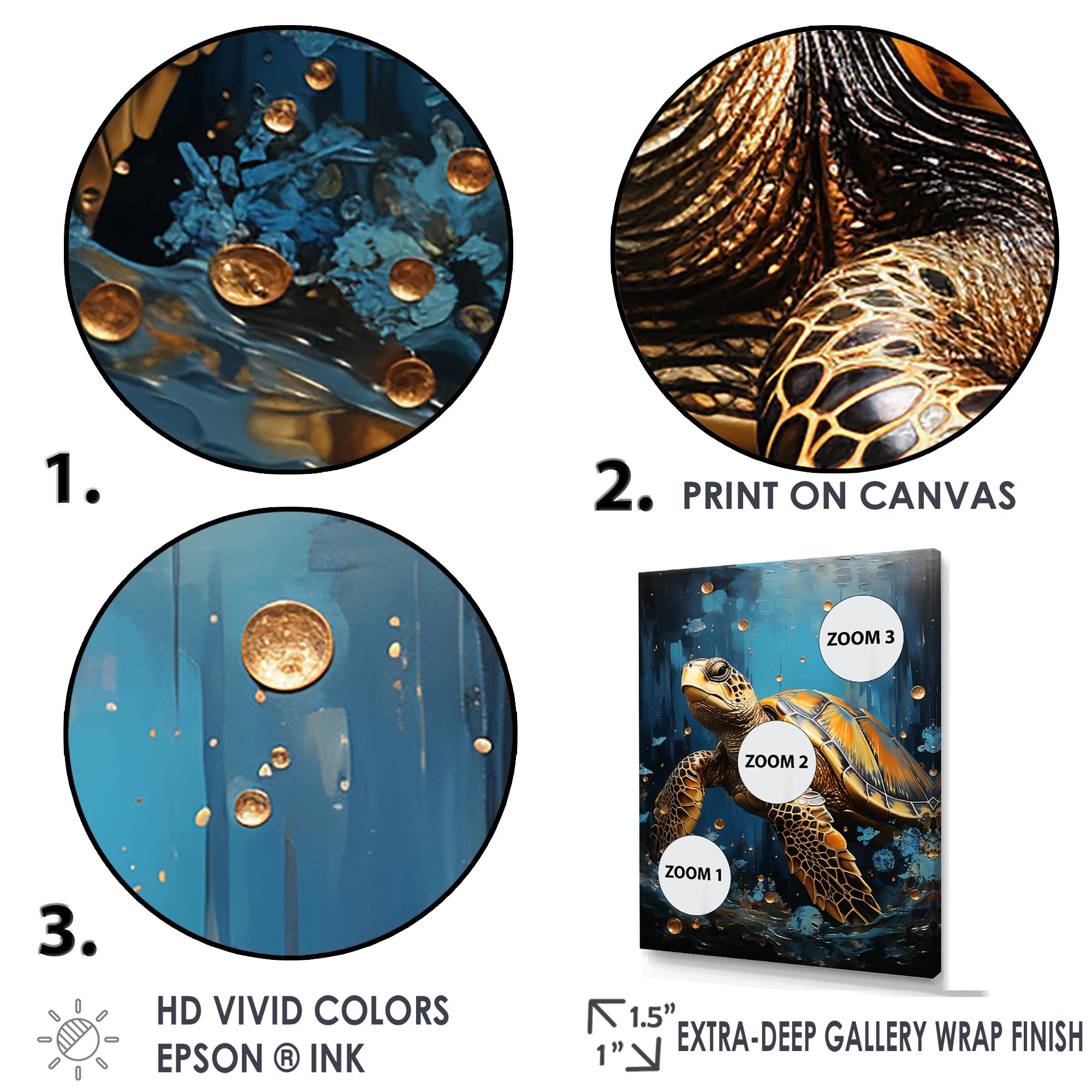 Underwater Golden Shell - Turtle Home Decor Art