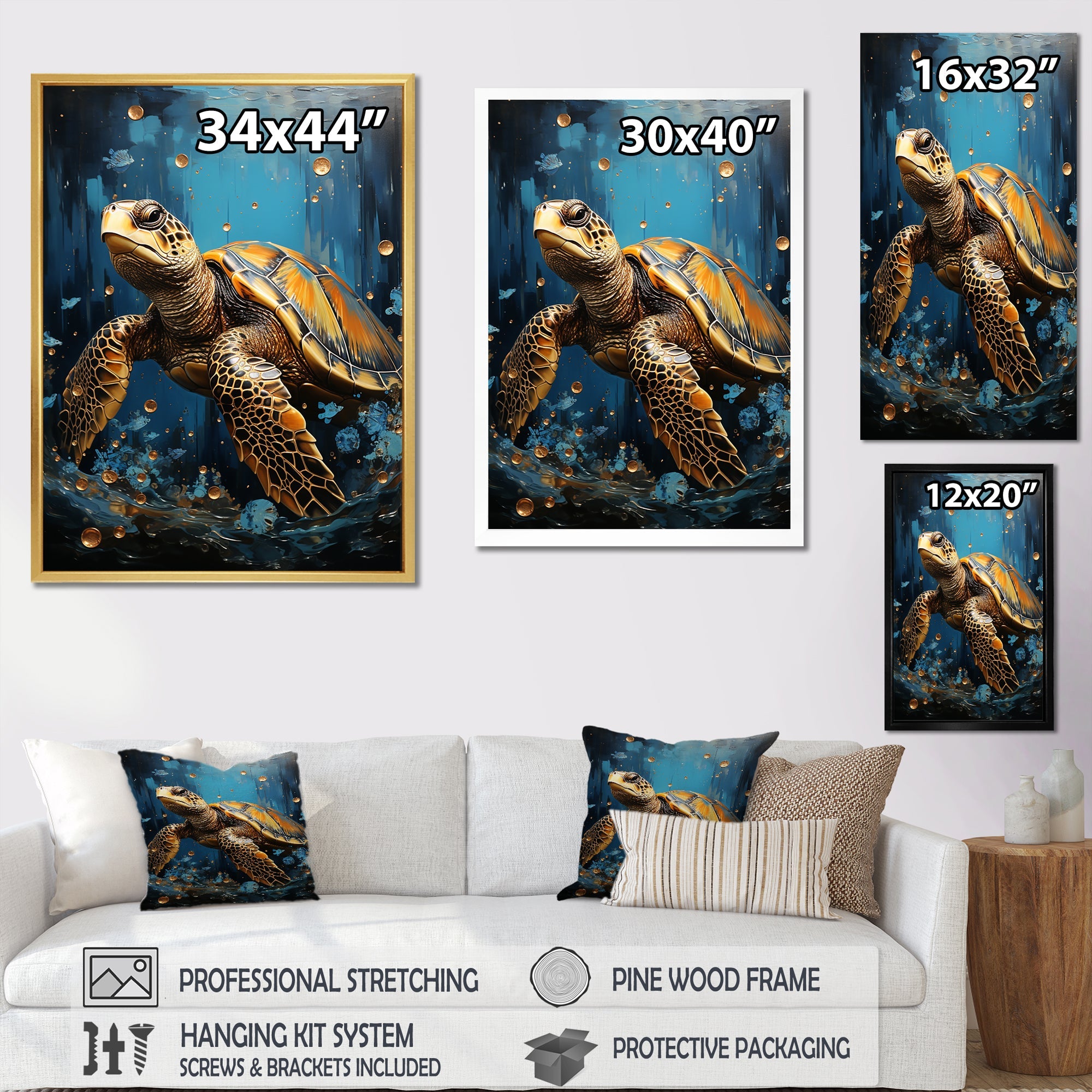 Underwater Golden Shell - Turtle Home Decor Art