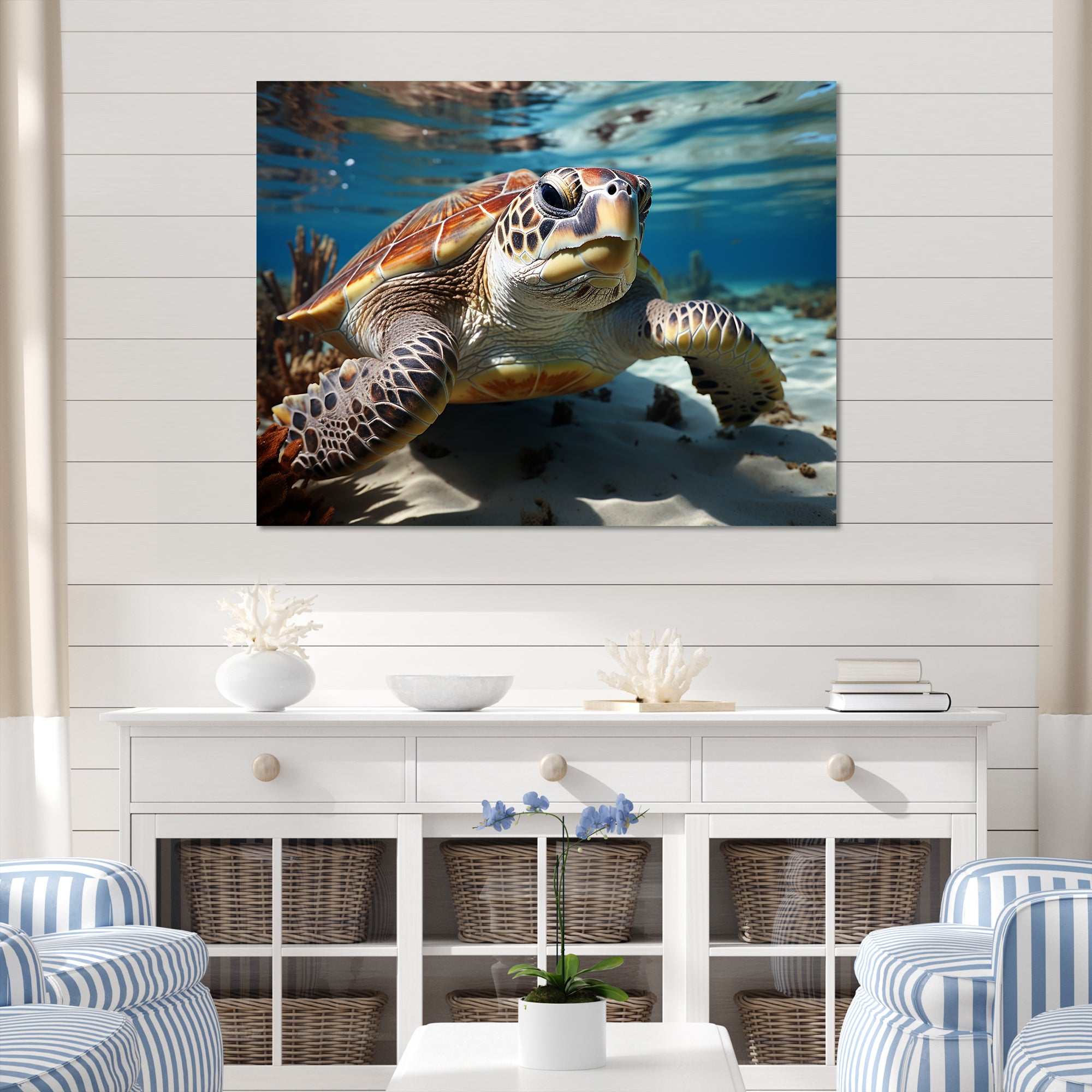 Minimalist Lagoon Turtle - Turtle Wall Art Prints