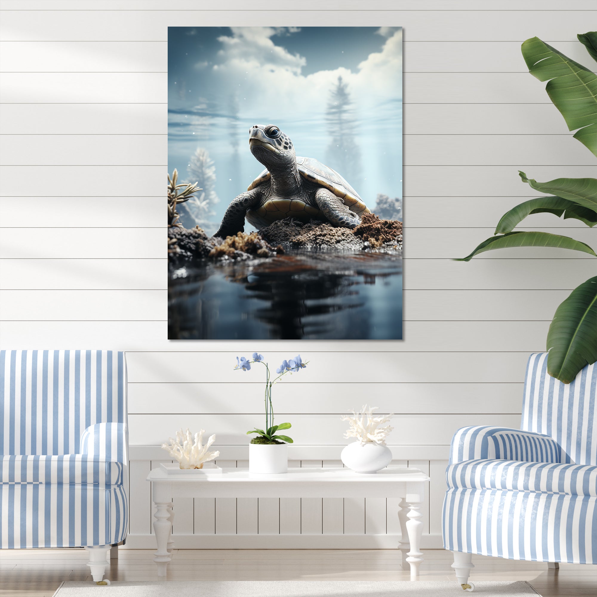 Minimalist Portrayal Of A Turtle - Black Turtle Wall Art