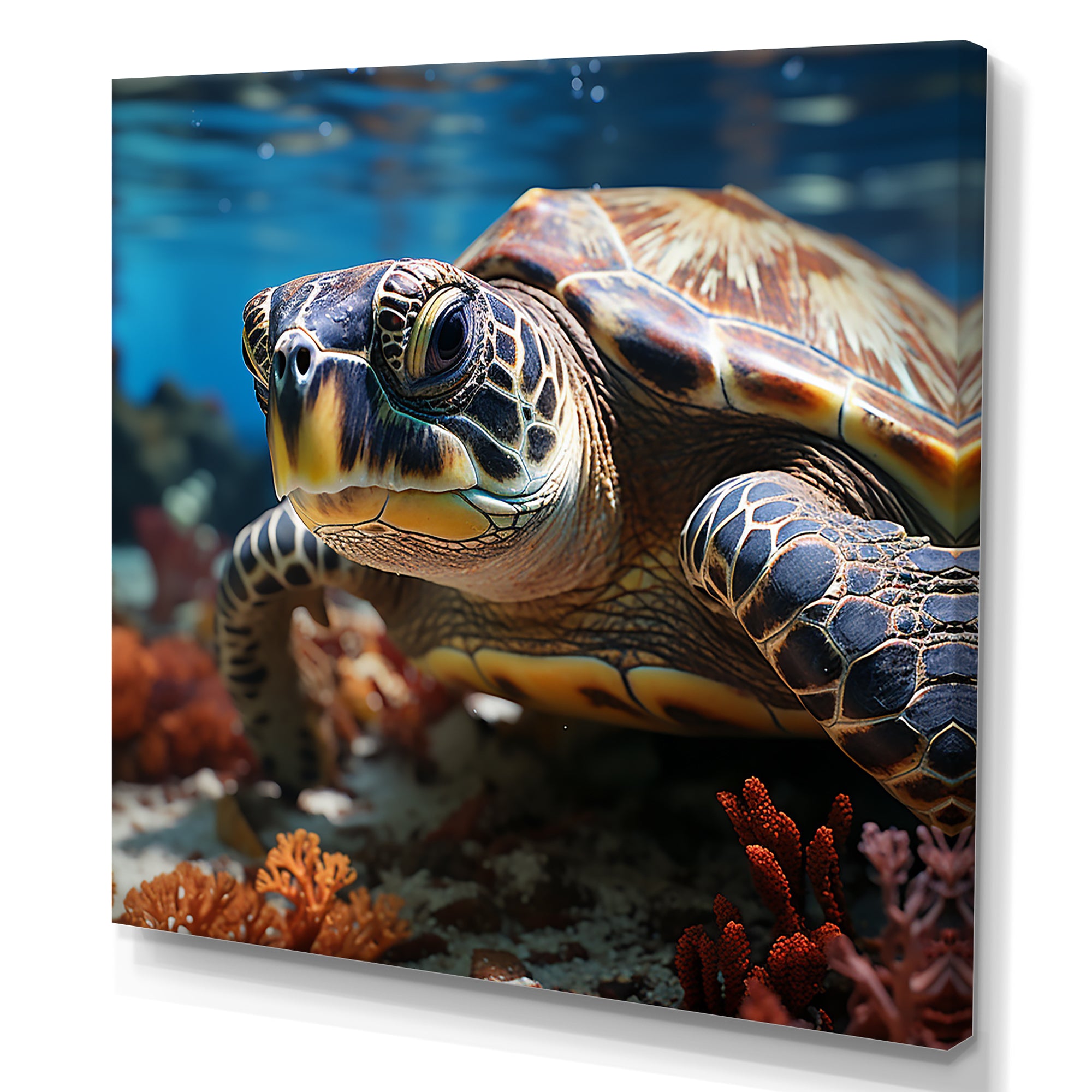 Curious Underwater Sea Turtle - Gray Turtle Wall Art