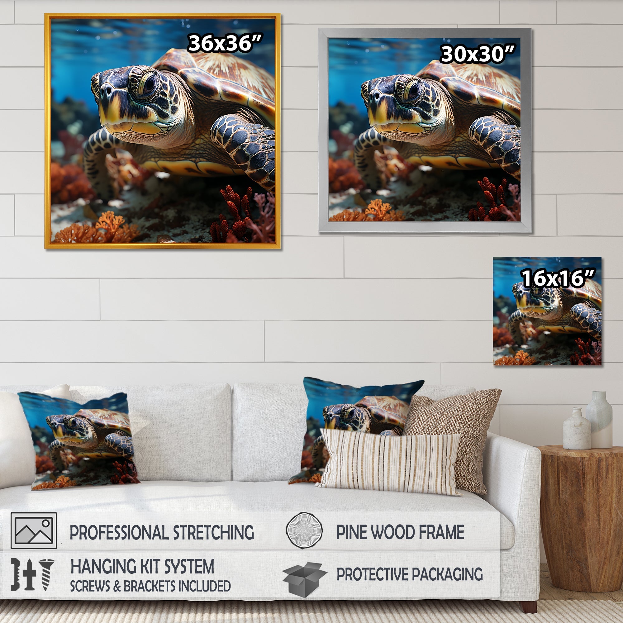 Curious Underwater Sea Turtle - Gray Turtle Wall Art