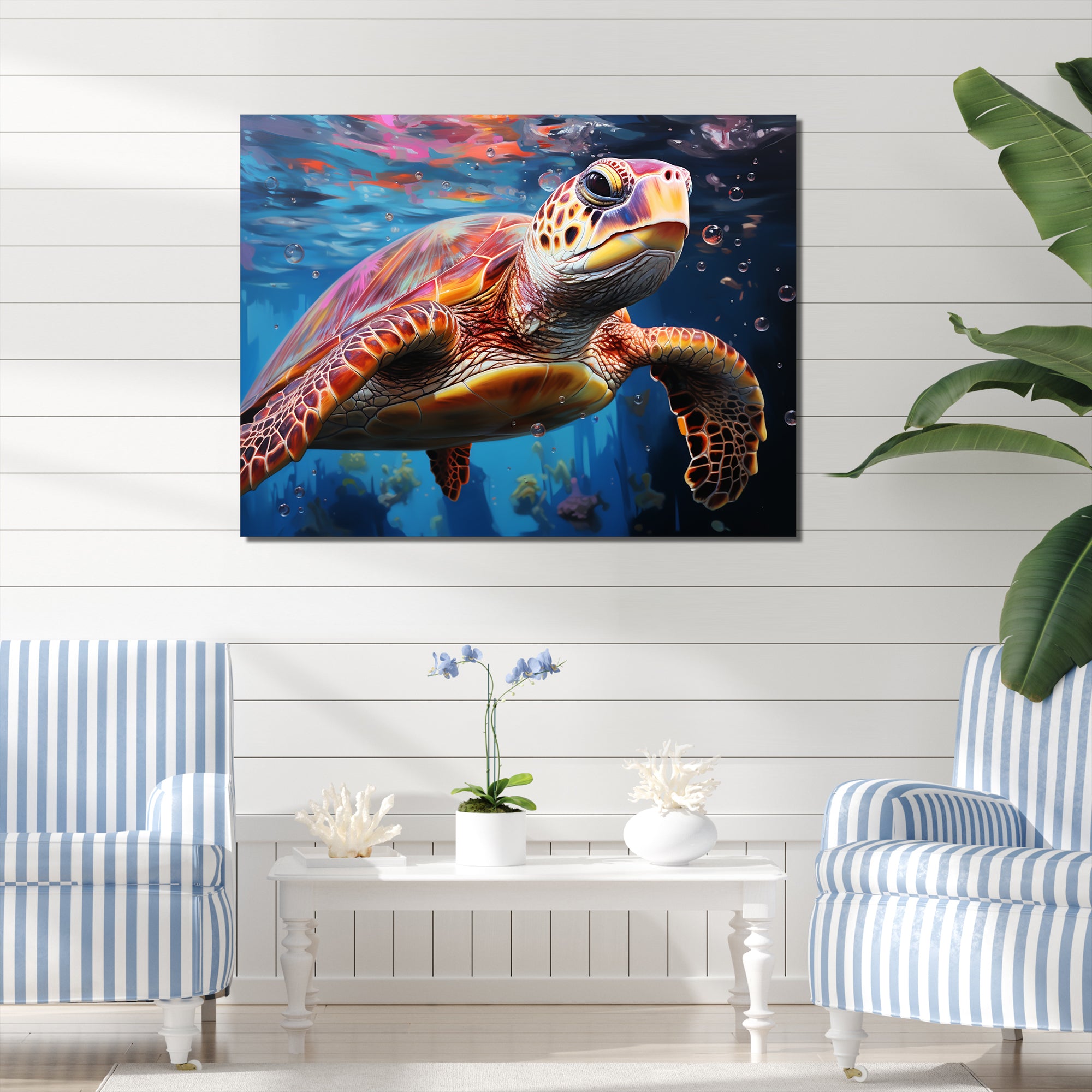 Pastel Sea Turtle - Turtle Large Canvas Wall Art