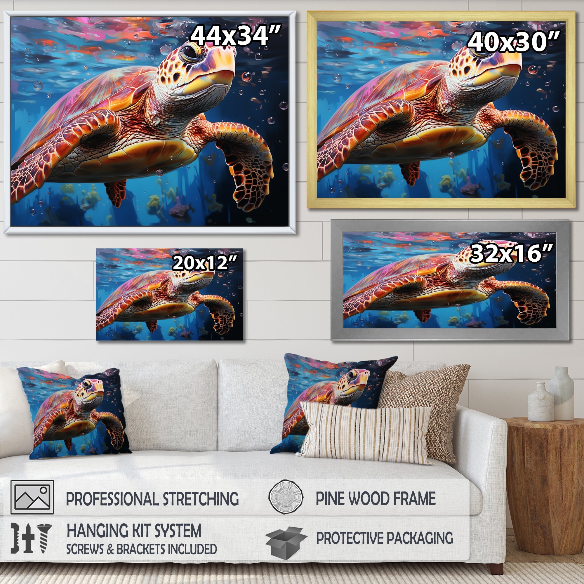 Pastel Sea Turtle - Turtle Large Canvas Wall Art