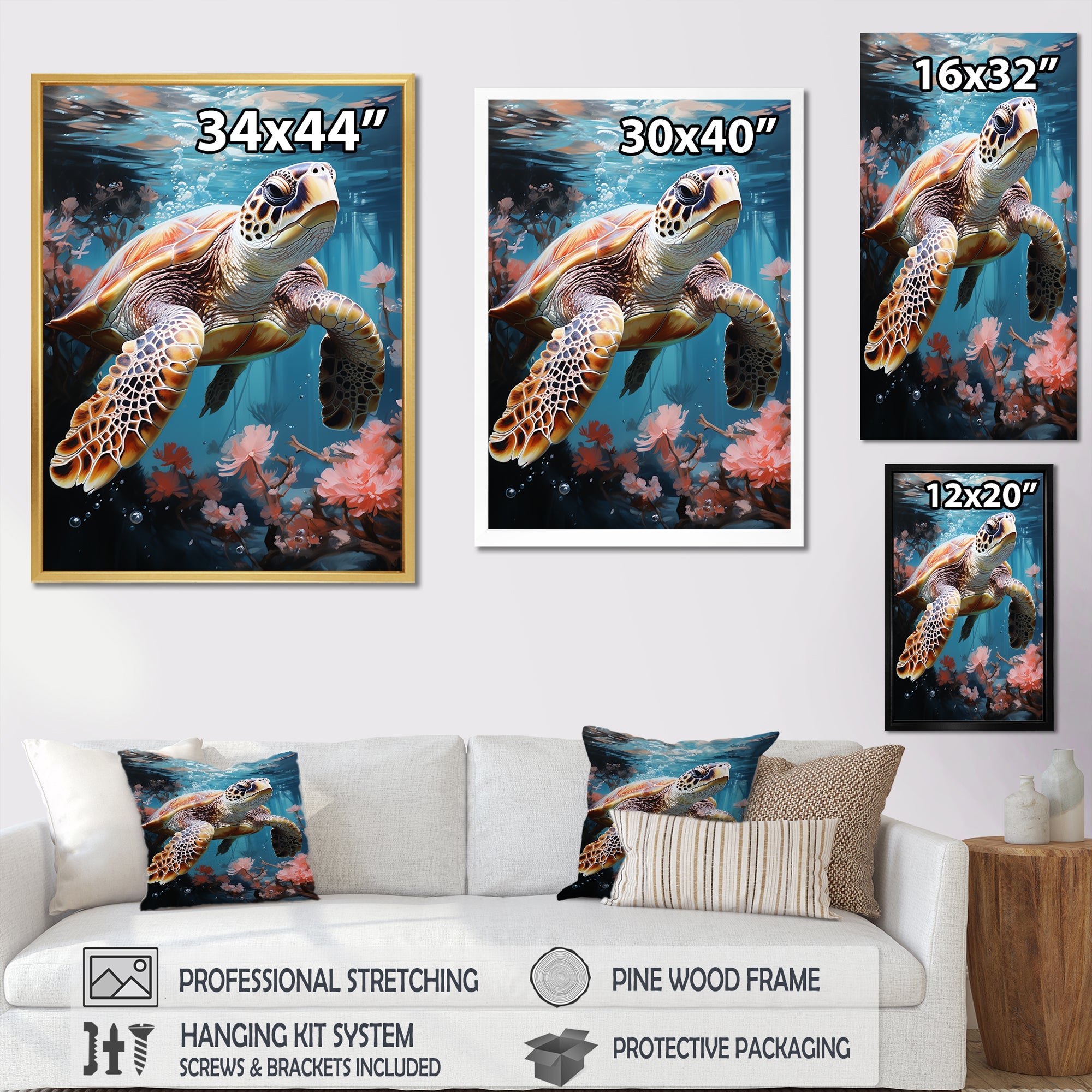 Playful Sea Turtle - Turtle Home Decor Art
