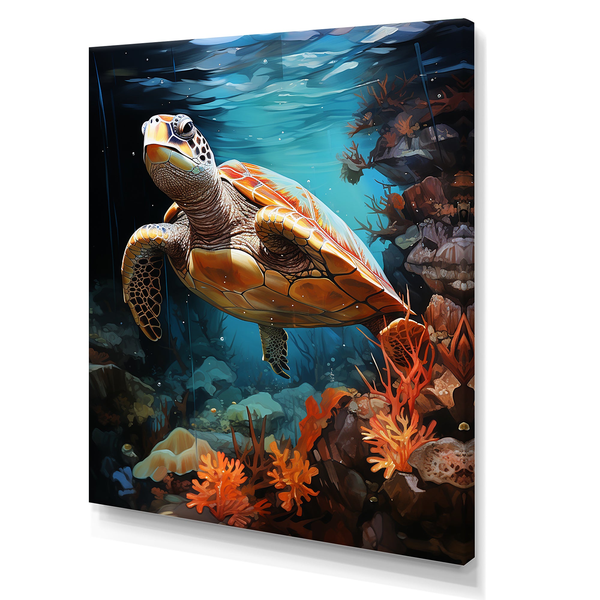 Surreal Underwater Turtle Odyssey - Gray Turtle Wall Art