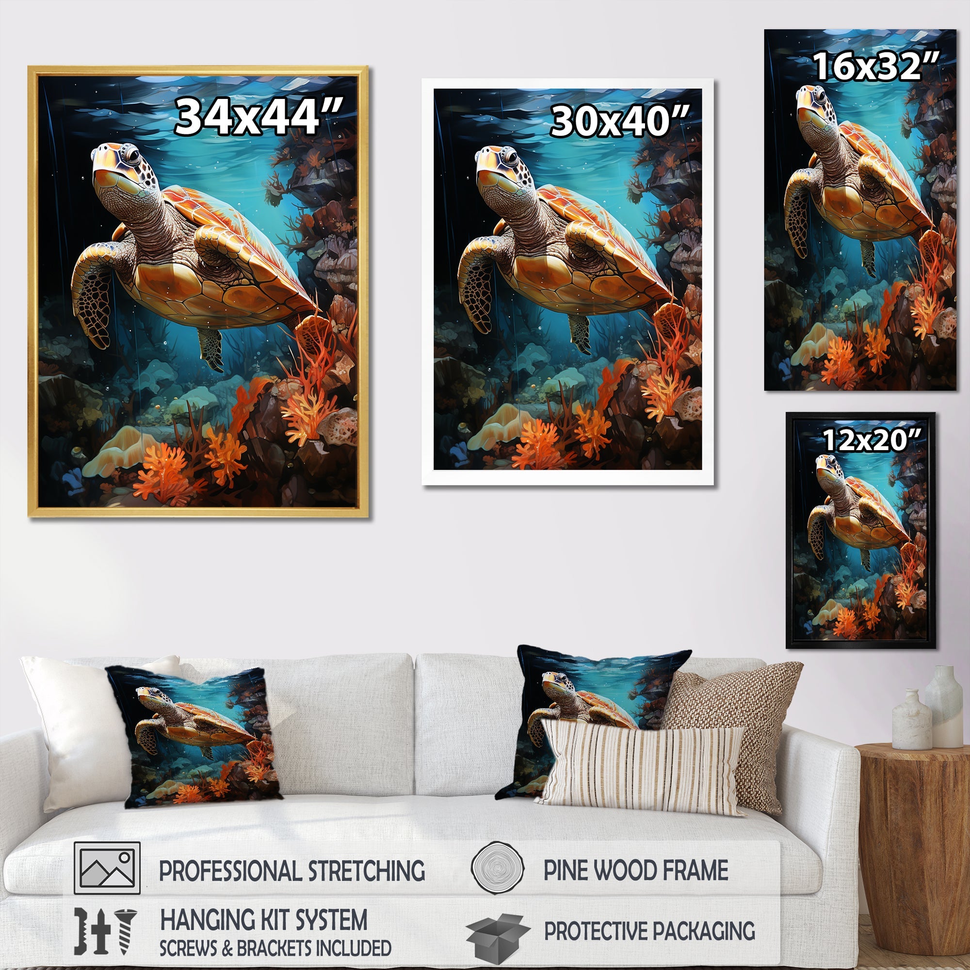 Surreal Underwater Turtle Odyssey - Gray Turtle Wall Art