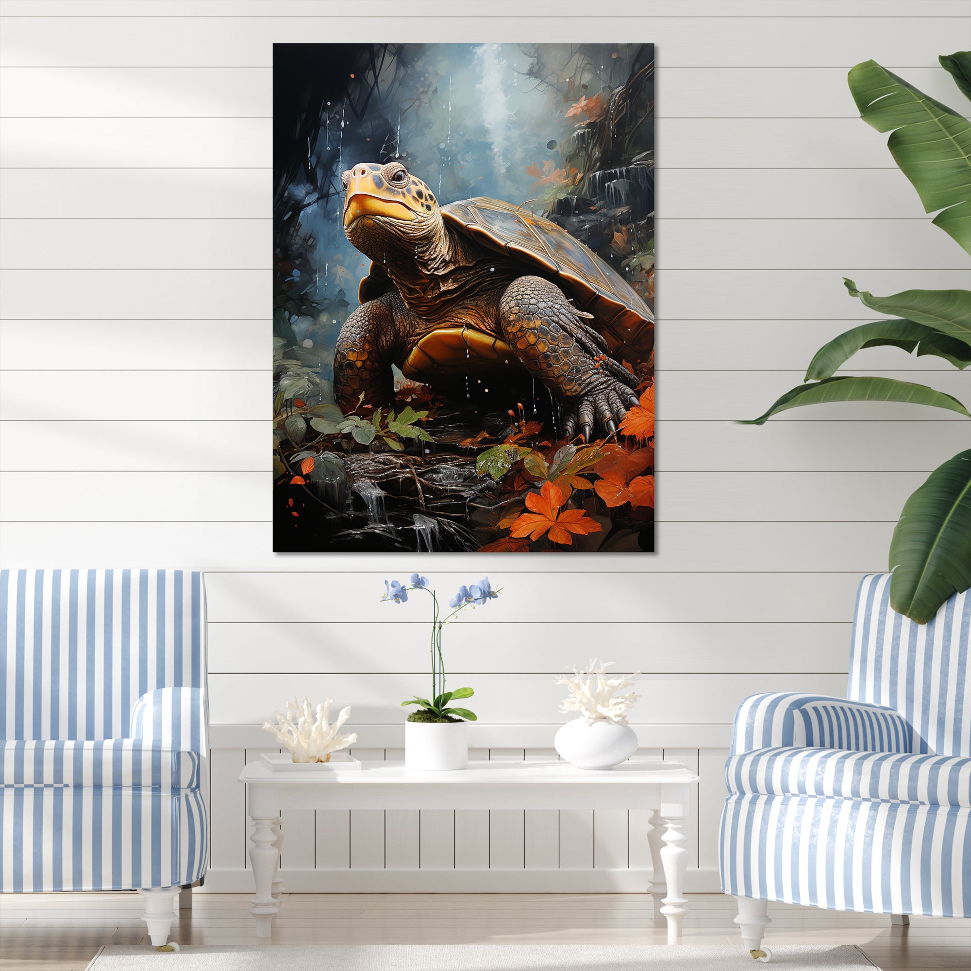 Surrealism Turtle In The Jungle - Turtle Framed Canvas Art