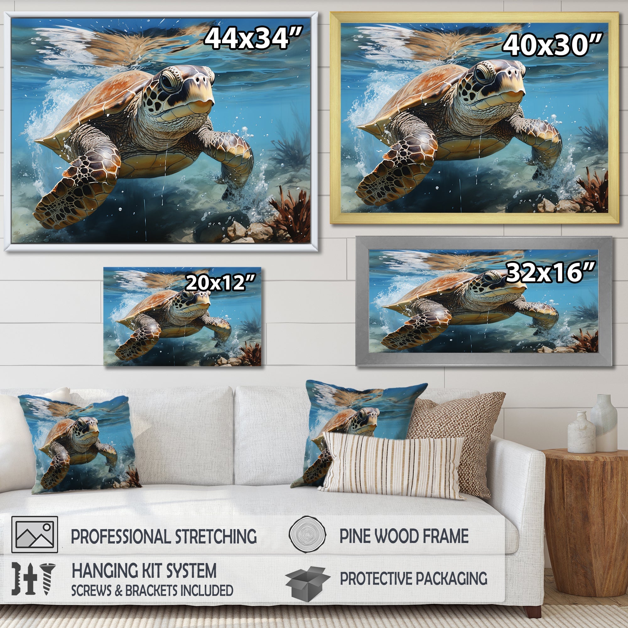 Watercolor Coast - Turtle Canvas Wall Art