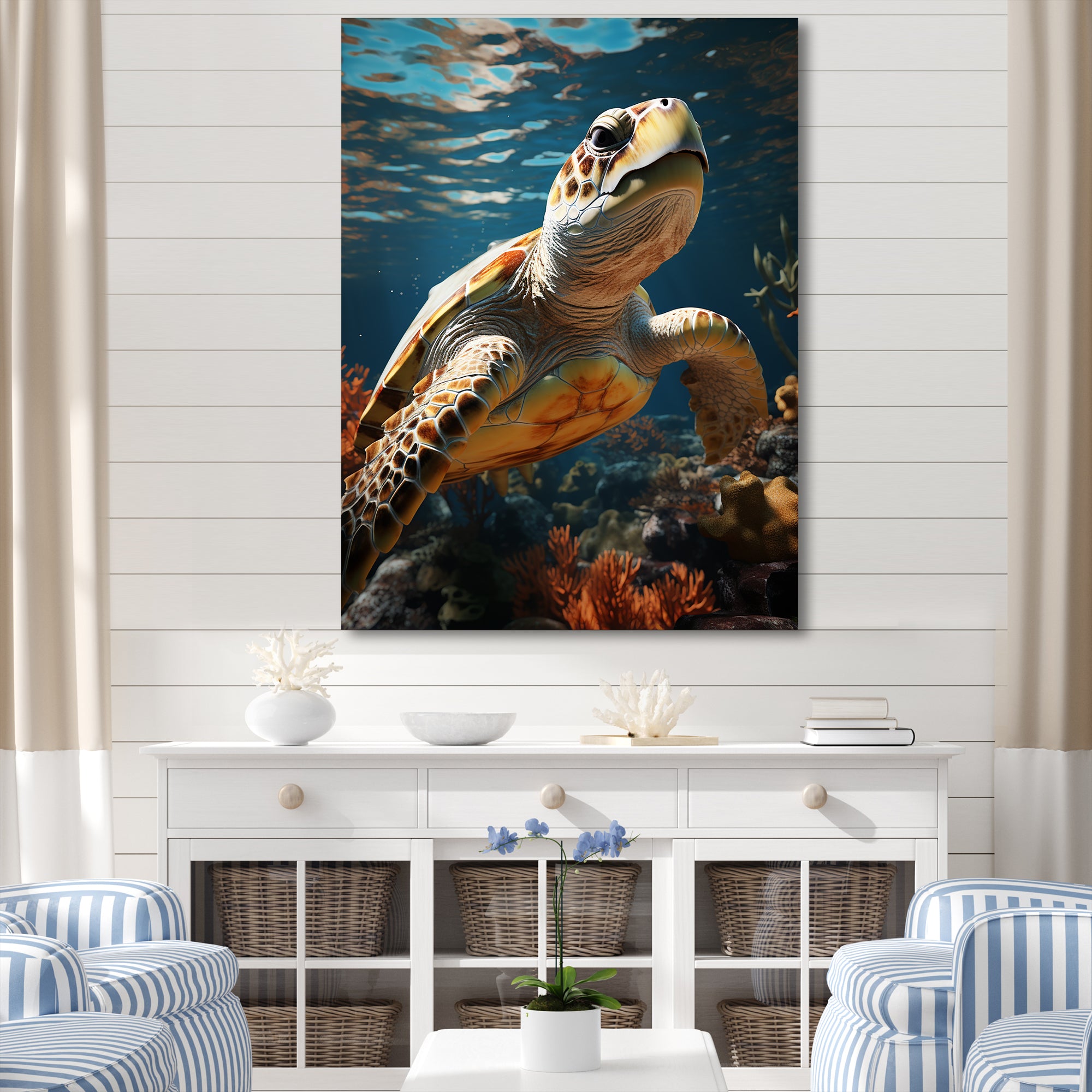 Whimsical Of A Turtle As An Ocean Explorer - Turtle Wall Decor