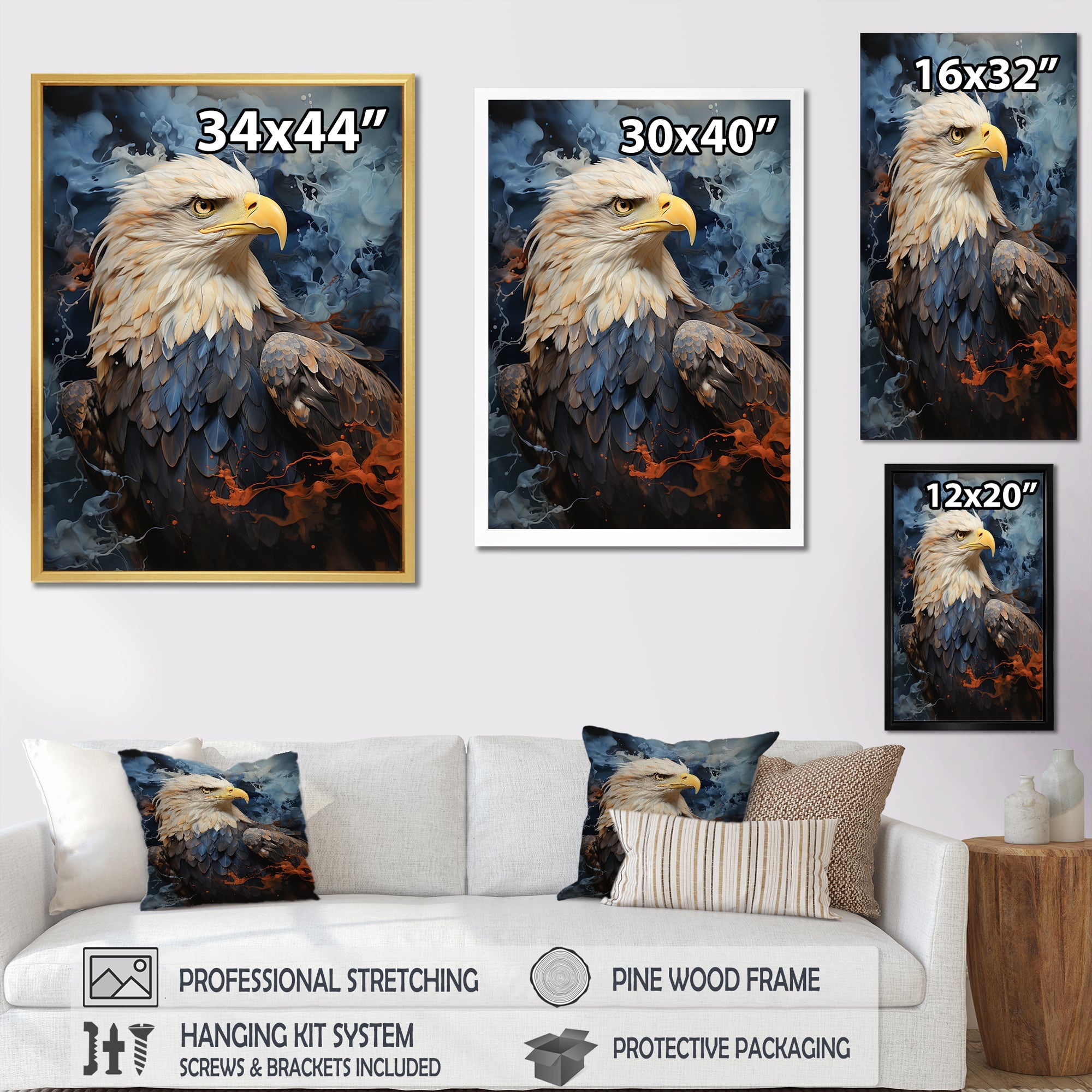 Blue and Black Abstract Eagle - Eagle Canvas Wall Art