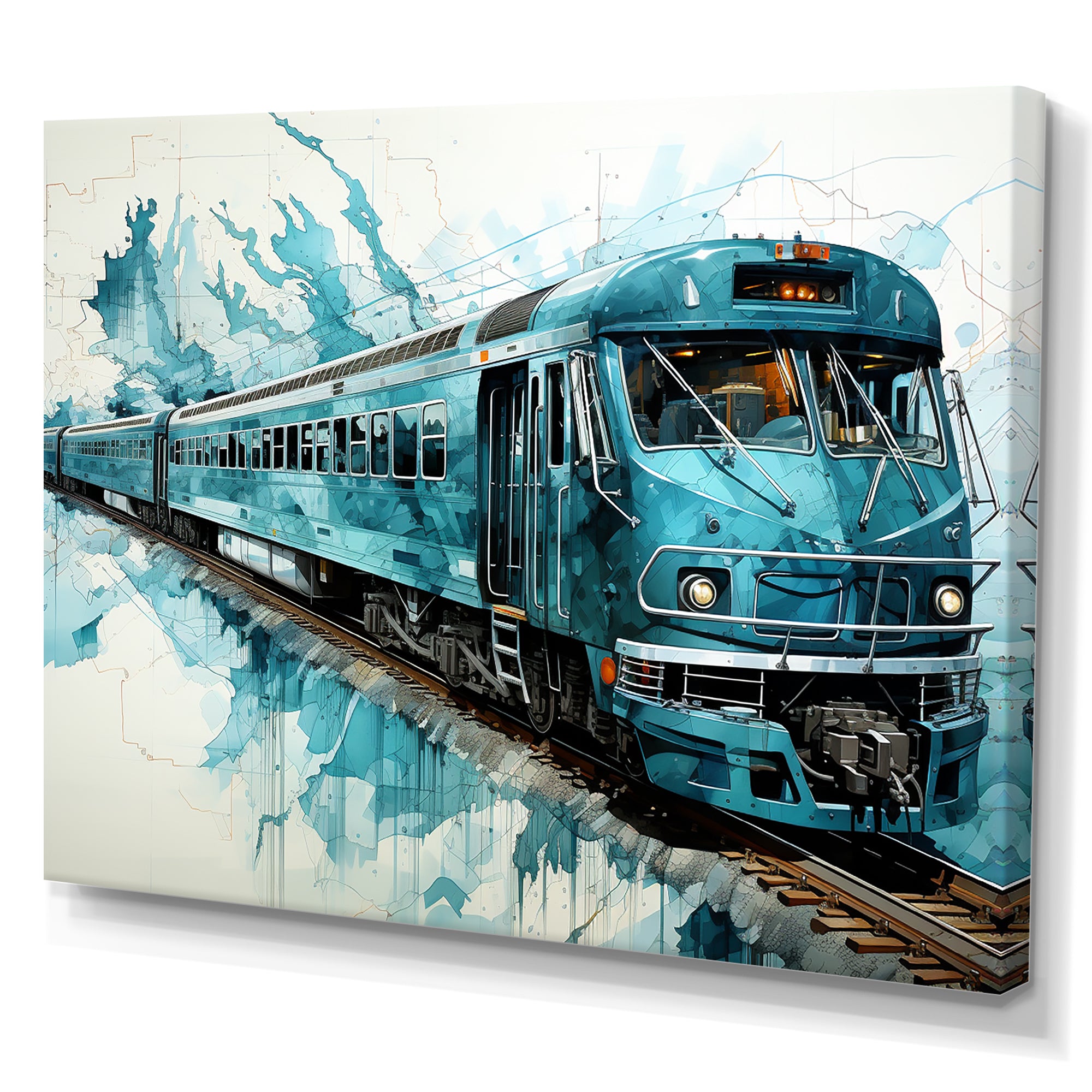 Blue and white Train Railway - Train Canvas Wall Art
