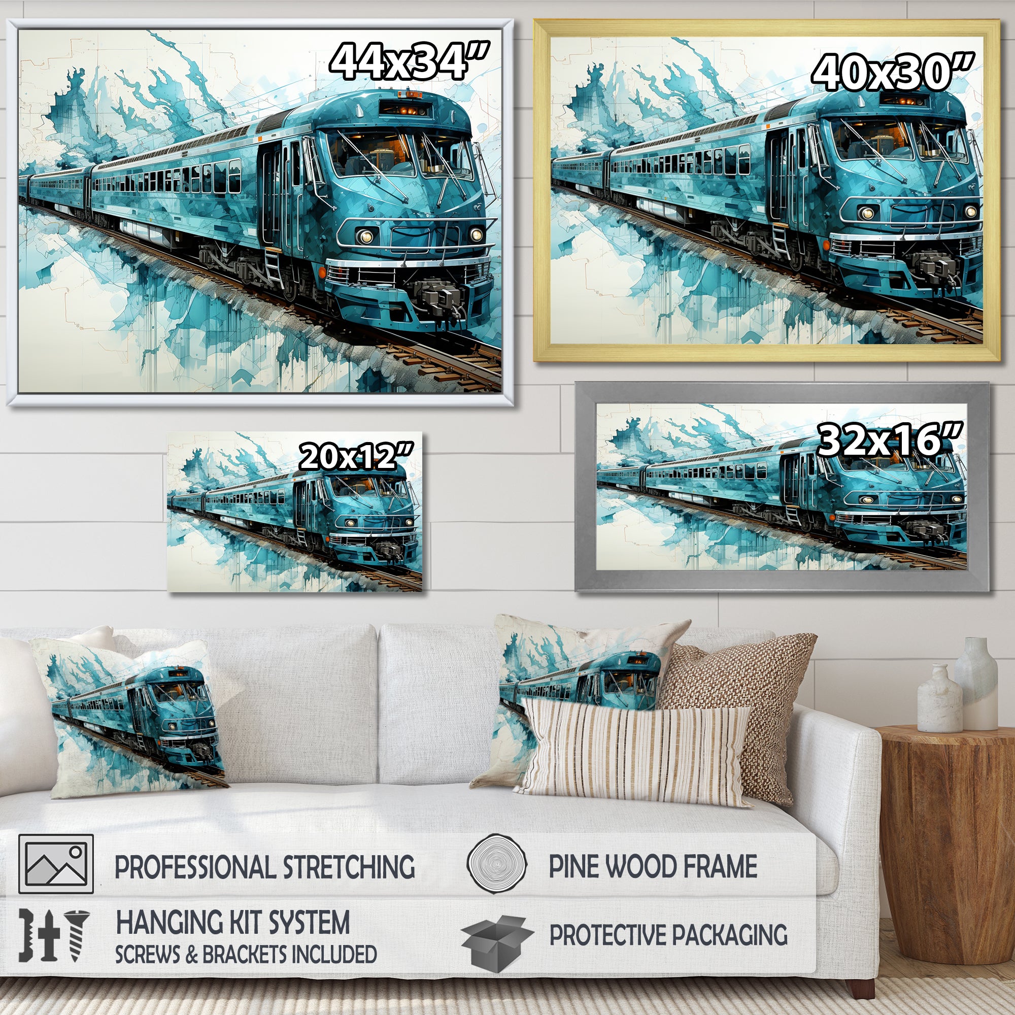 Blue and white Train Railway - Train Canvas Wall Art
