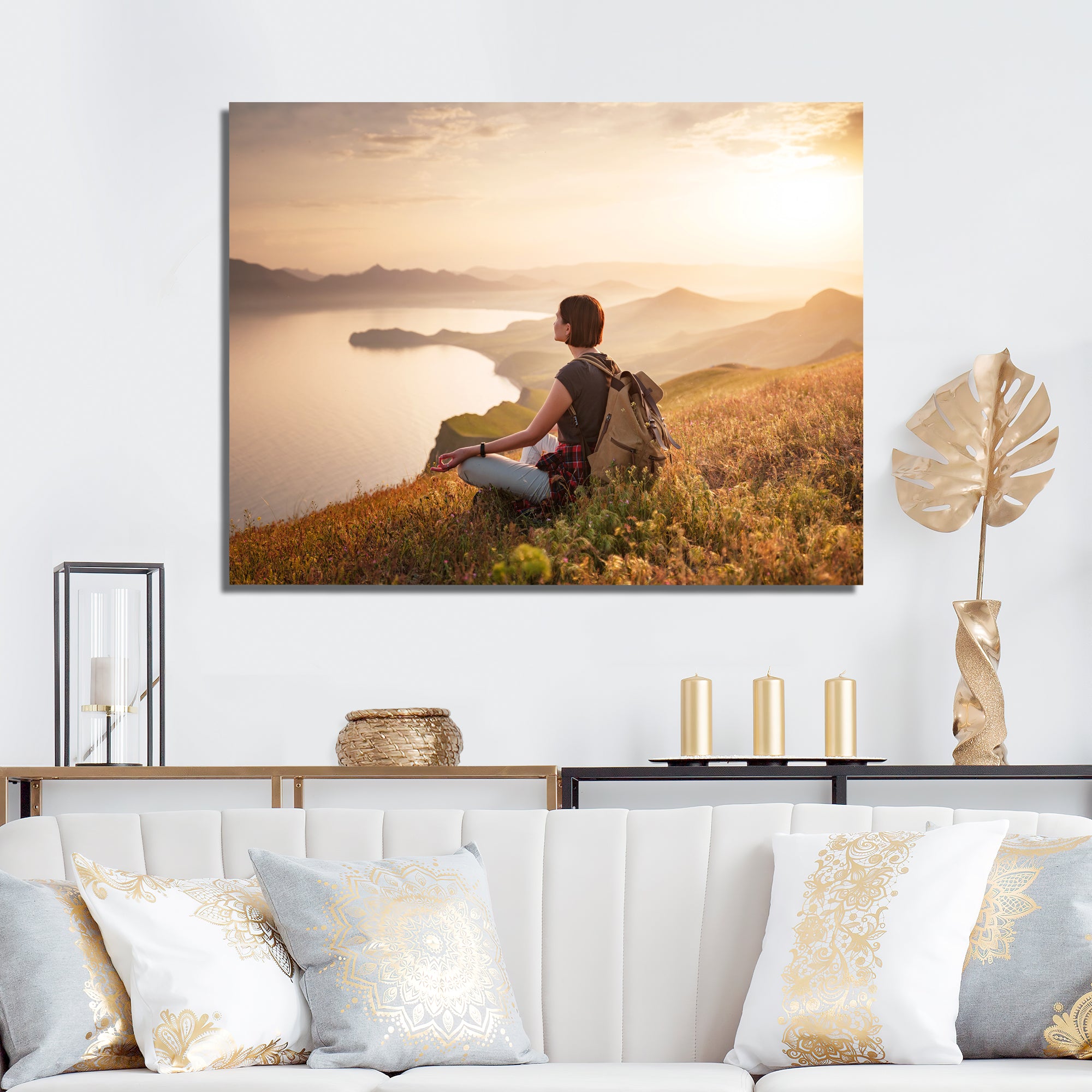 Relaxing Woman Hiking - Hiking Canvas Wall Art