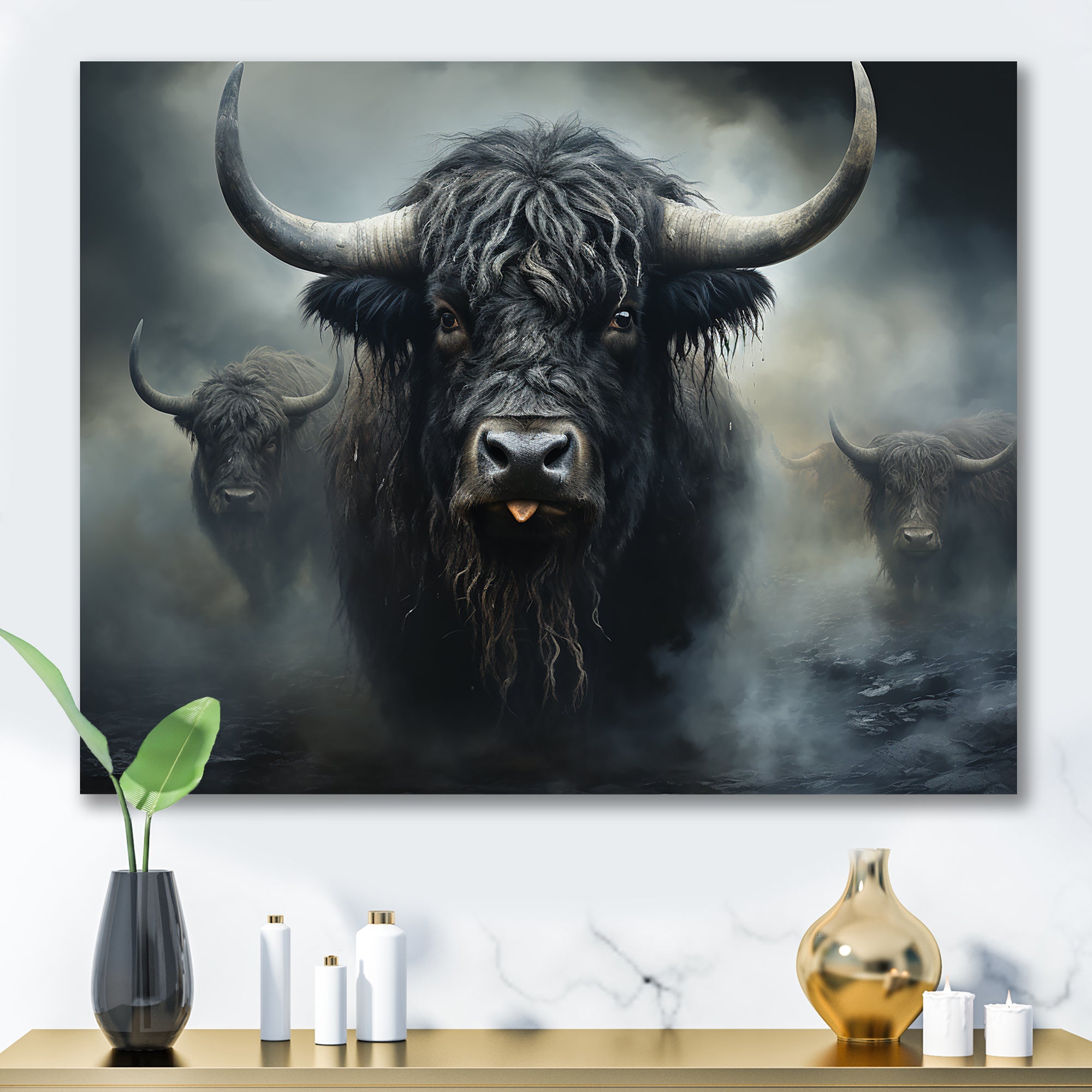 minimalism black Yaks snapshot - Yaks Framed Canvas Art