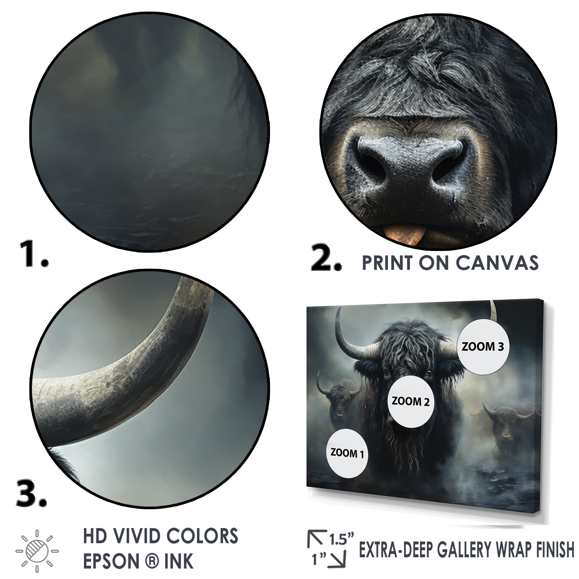 minimalism black Yaks snapshot - Yaks Framed Canvas Art