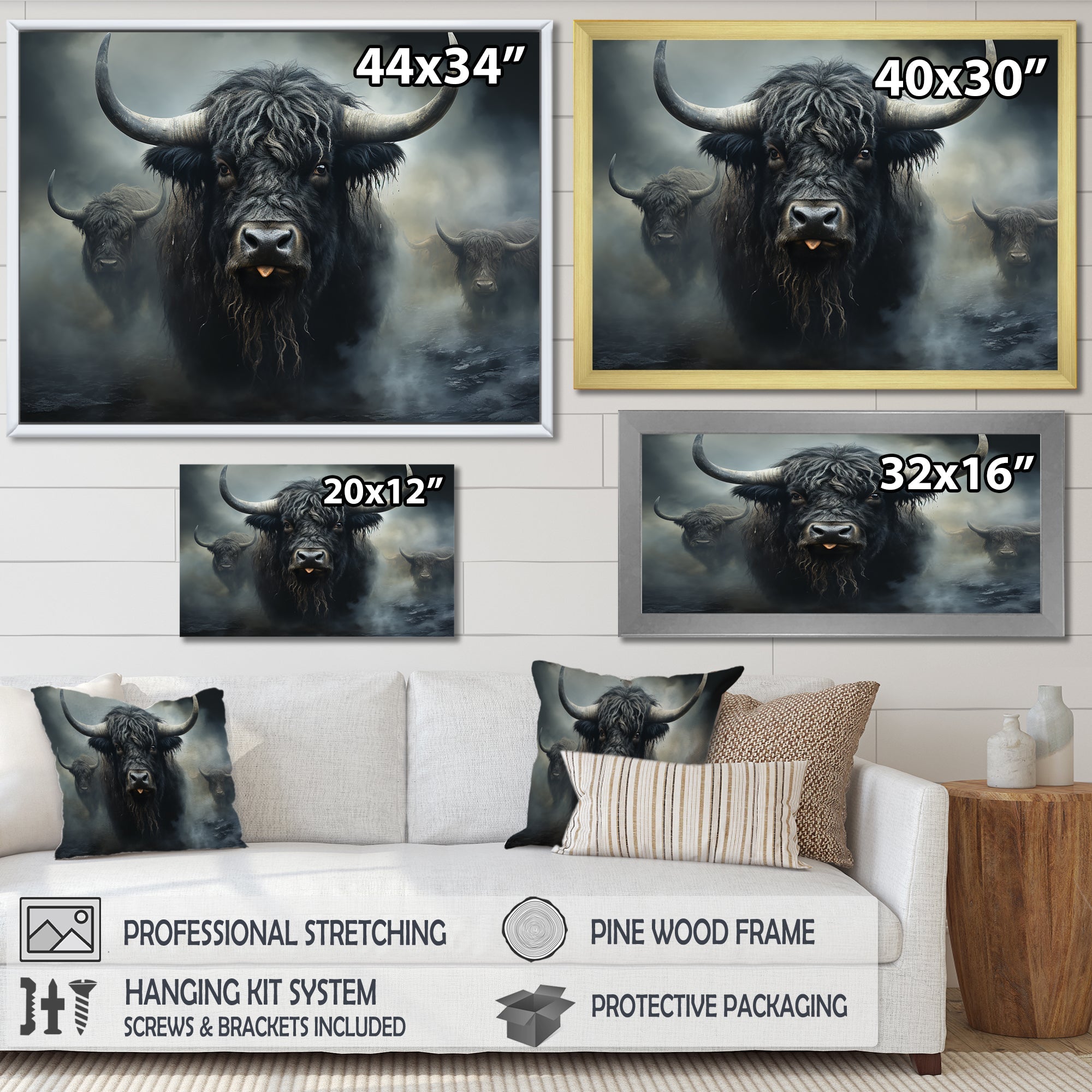 minimalism black Yaks snapshot - Yaks Framed Canvas Art