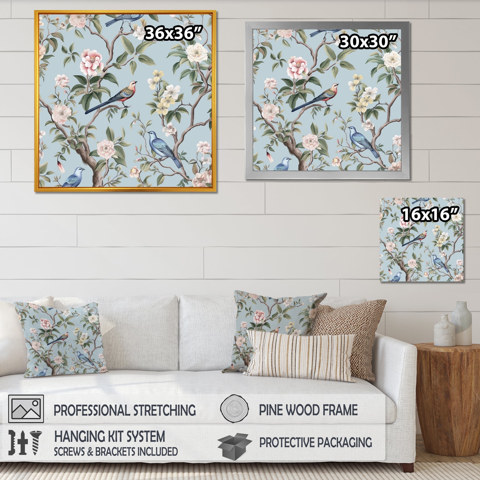 Chinoiserie Birds and Peonies - Bird Bedroom Wall Art