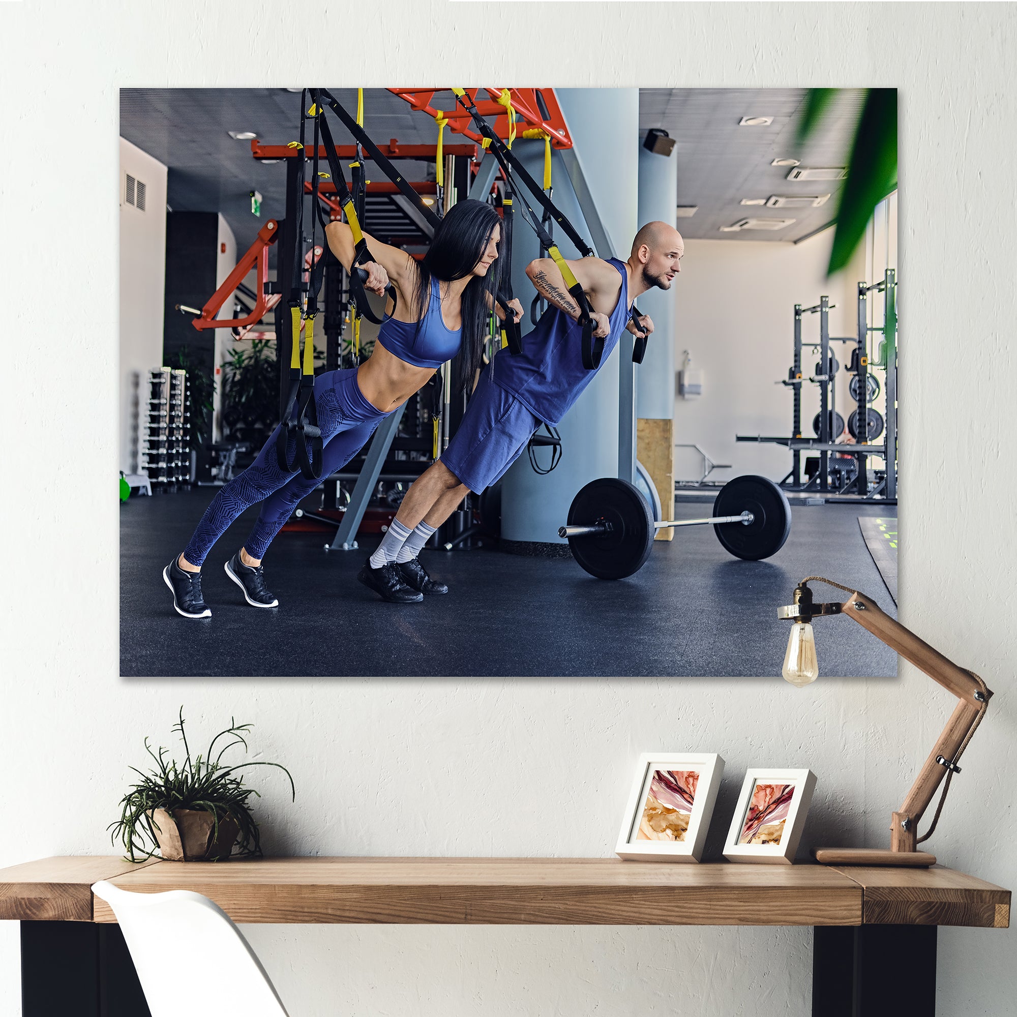 Athletic Couple Robes Gym Training - Aerobic & Bodybuilding Canvas Wall Art