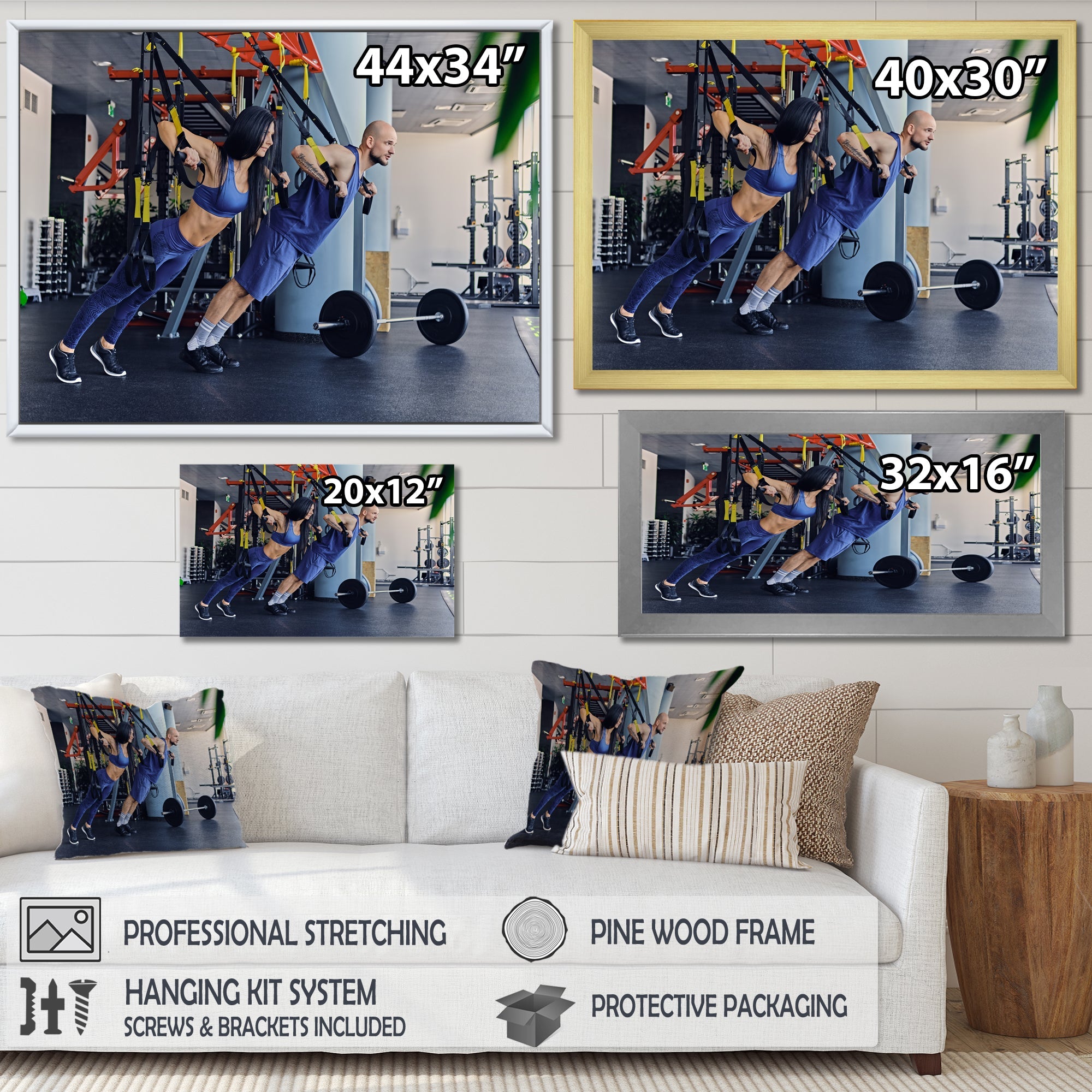 Athletic Couple Robes Gym Training - Aerobic & Bodybuilding Canvas Wall Art