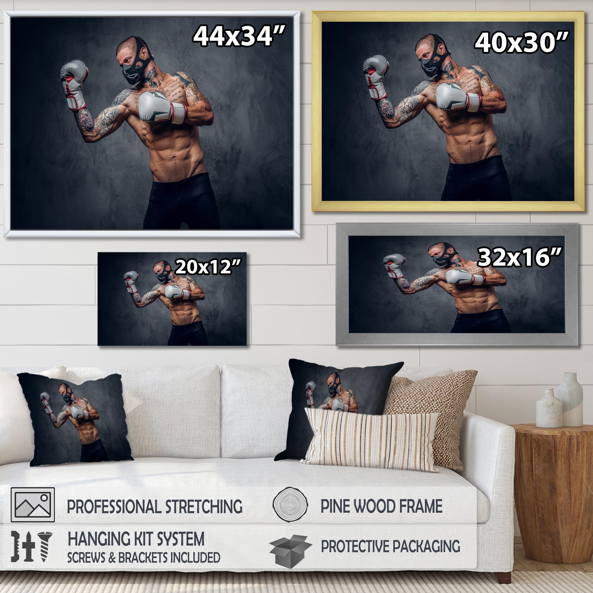 Masked Martial Art Tattooed Fighter - Sport Boxer Canvas Wall Art