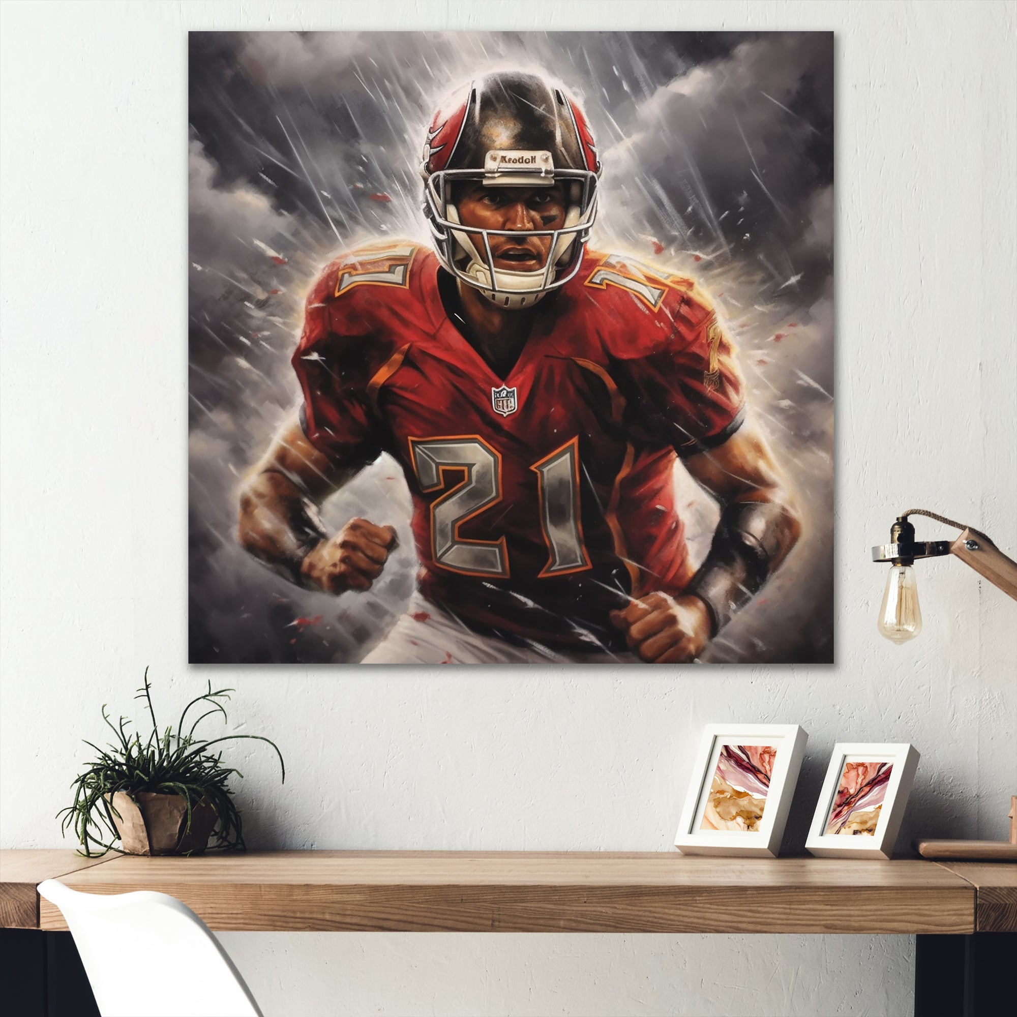 Grey And Red Football Player On Fury - Football Canvas Wall Art