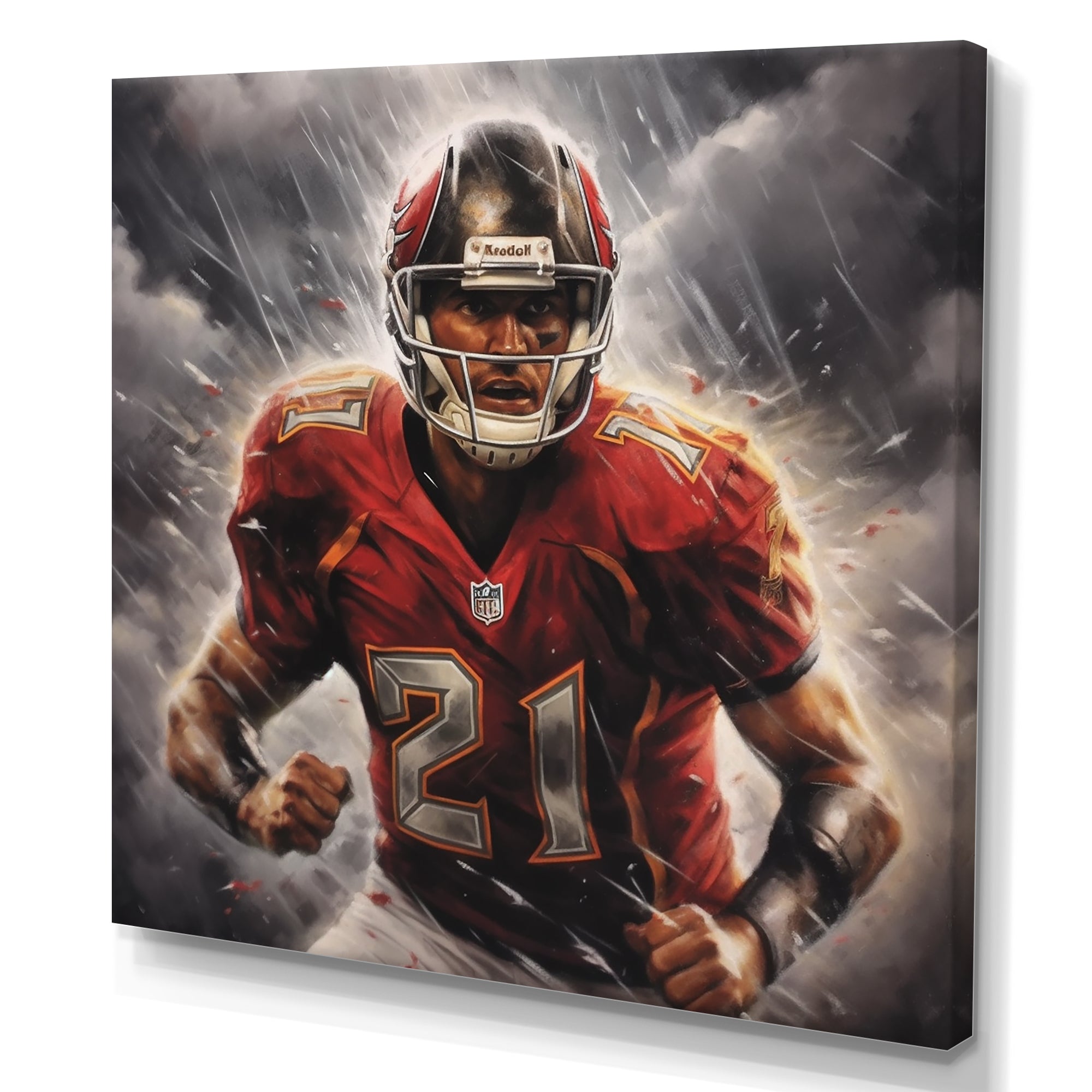 Grey And Red Football Player On Fury - Football Canvas Wall Art