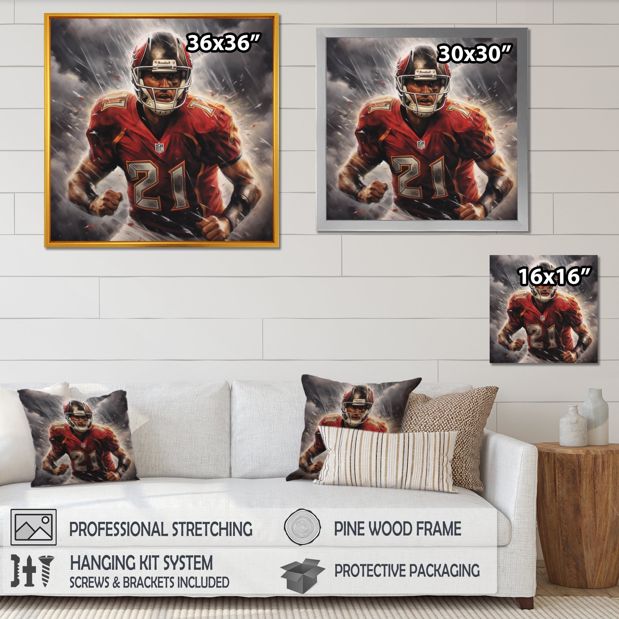 Grey And Red Football Player On Fury - Football Canvas Wall Art
