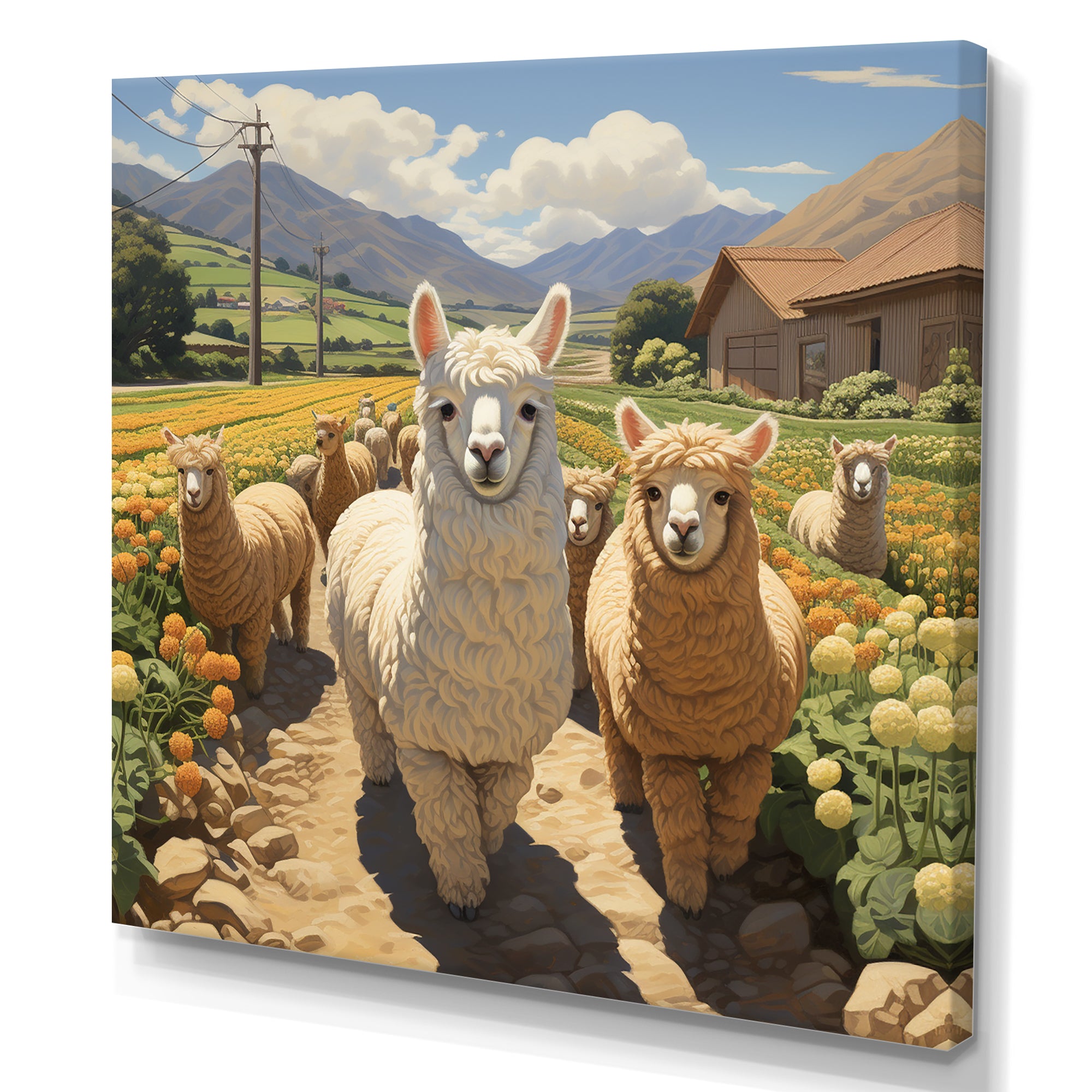 Cheerful farm Alpaca portrait - Parrot Canvas Wall Art