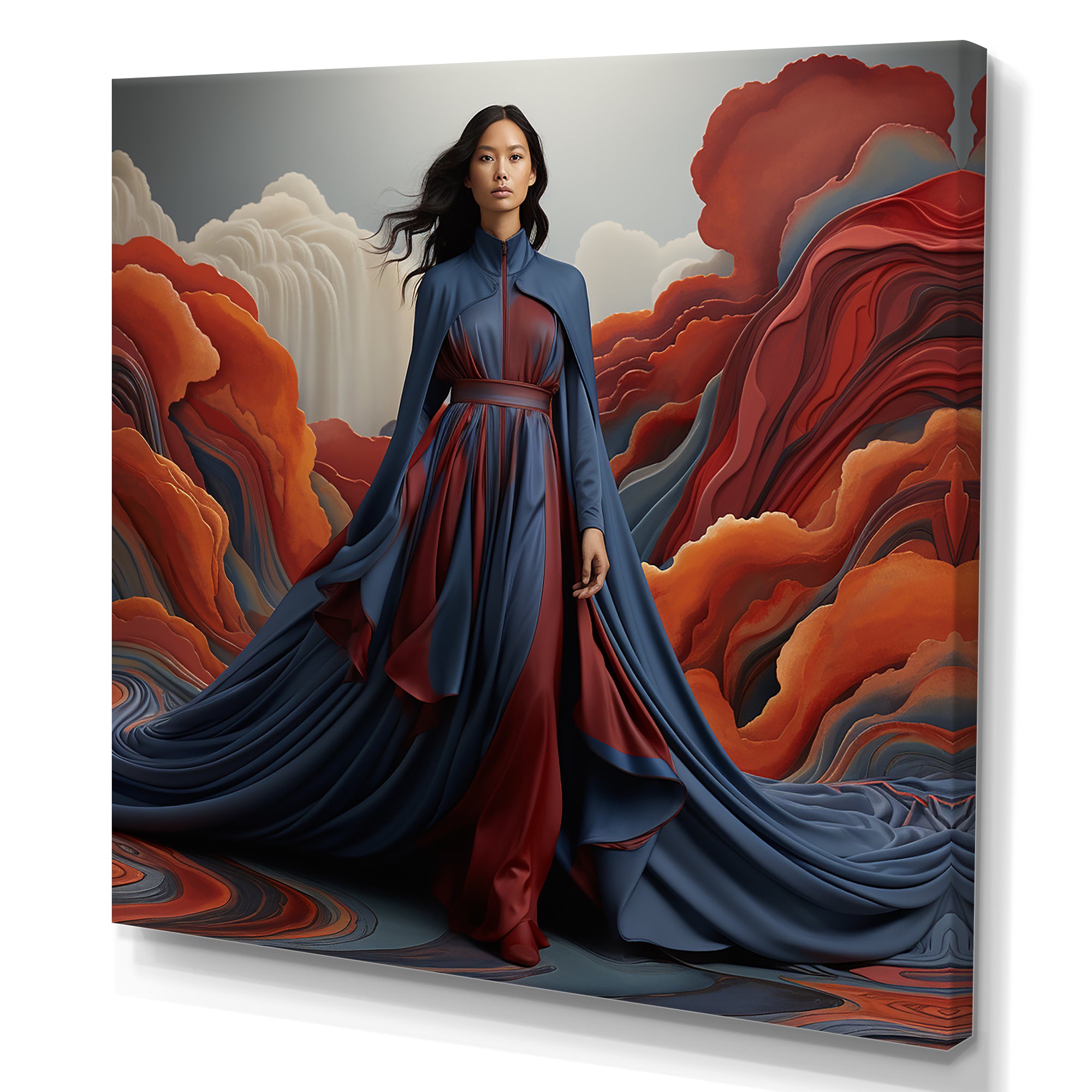 Blue Glamour on the Red Carpet woman portrait - Raven Canvas Wall Art