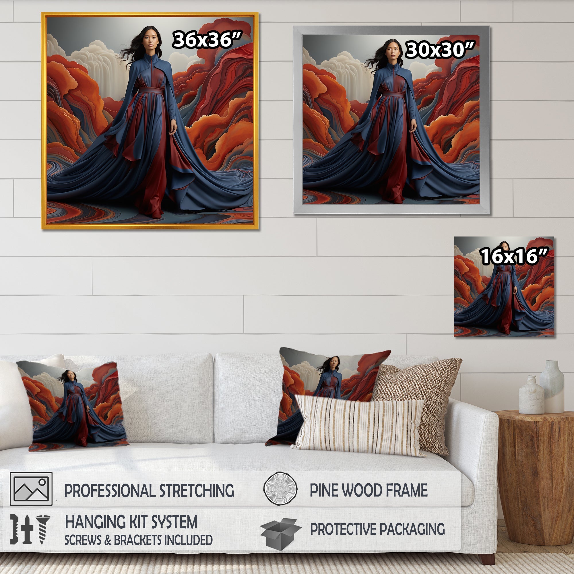 Blue Glamour on the Red Carpet woman portrait - Raven Canvas Wall Art