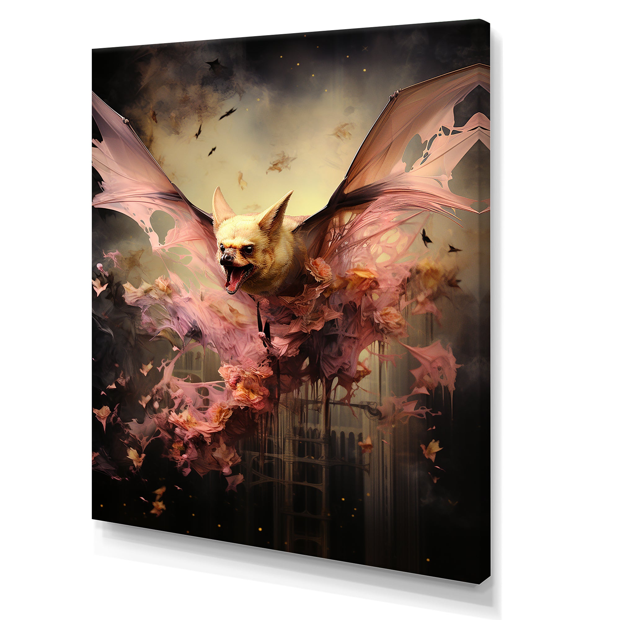 Abstract Pink and Black Bat Elegance - Bat Wall Decor