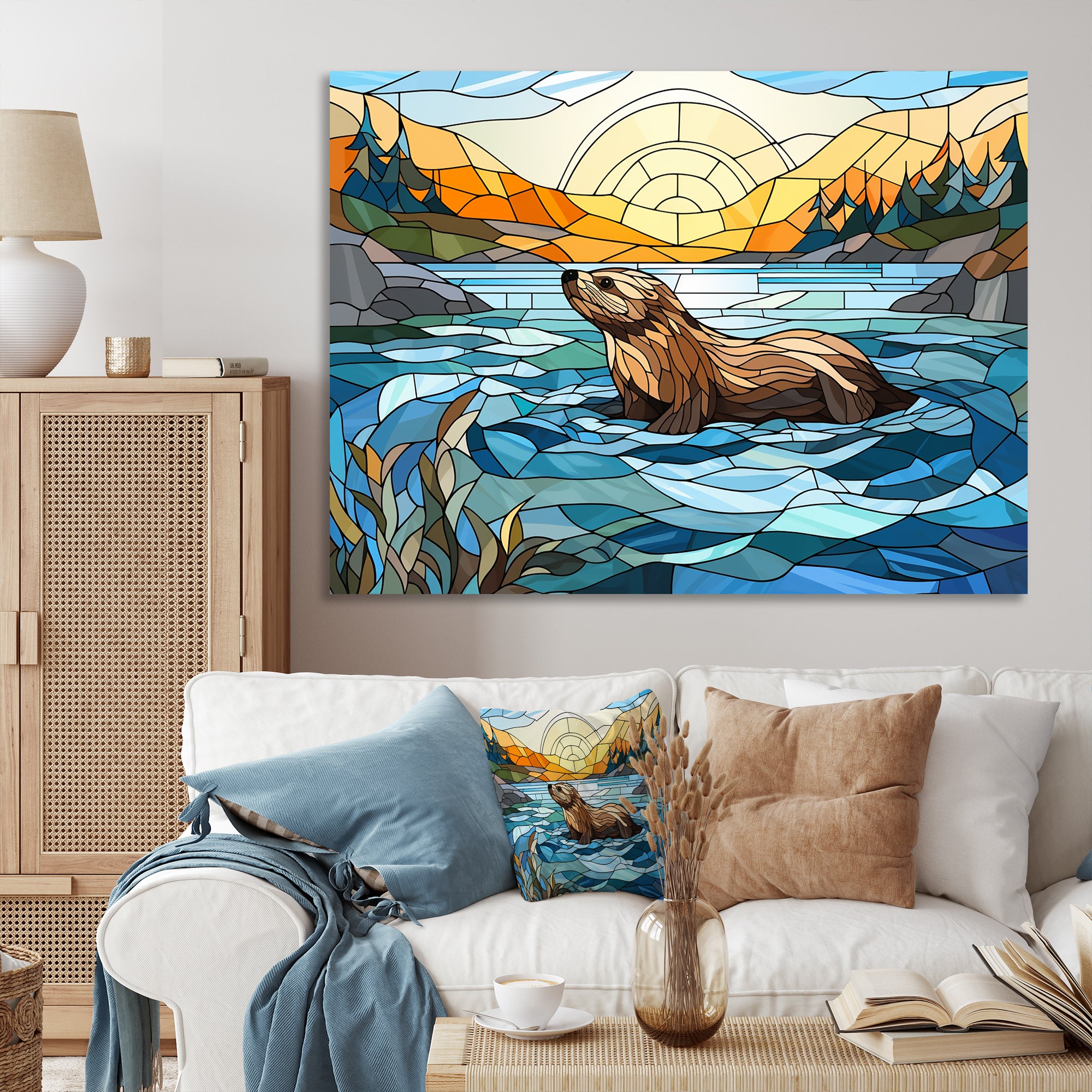 Enchanting beaver mosaic - Blue Beaver Wall Art