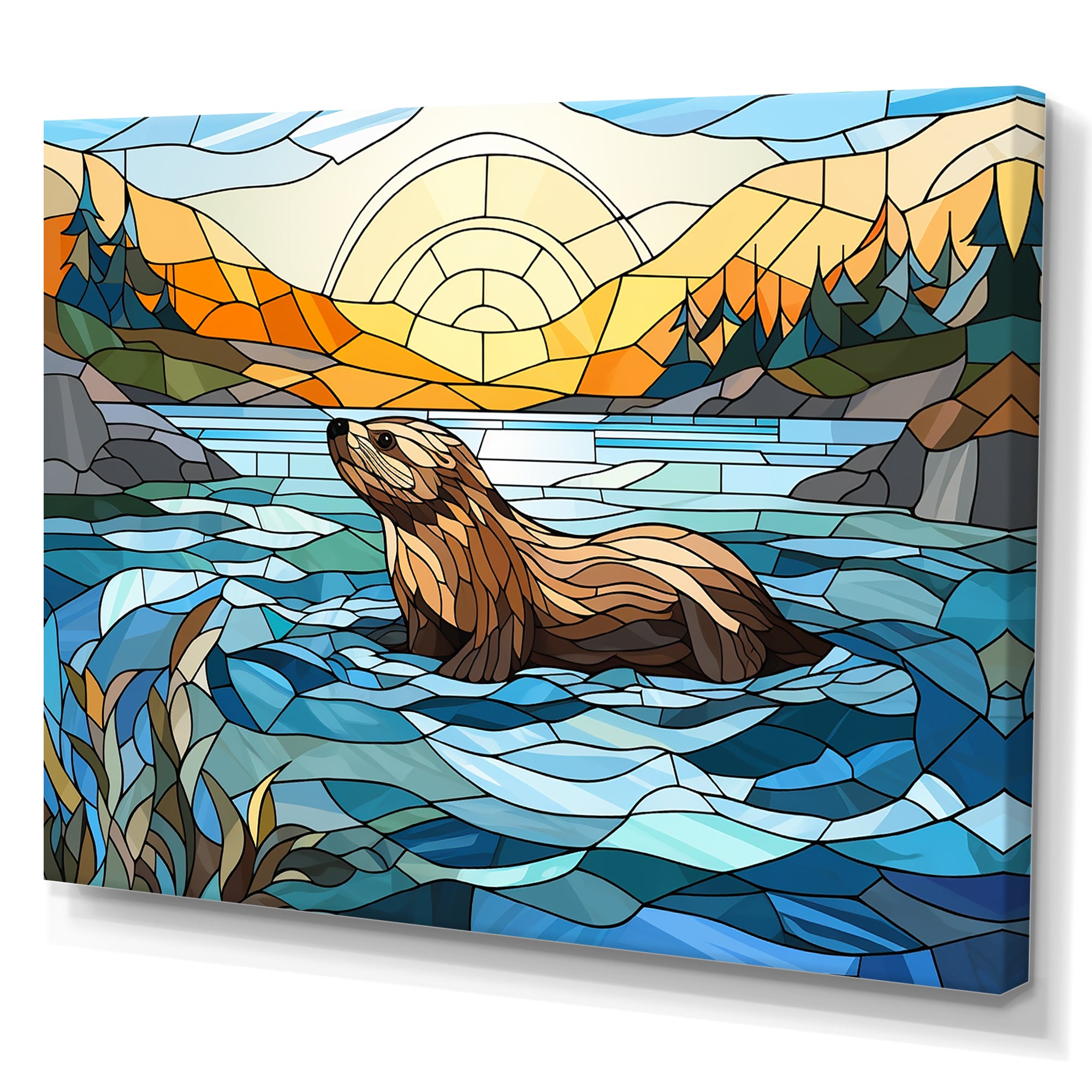 Enchanting beaver mosaic - Blue Beaver Wall Art
