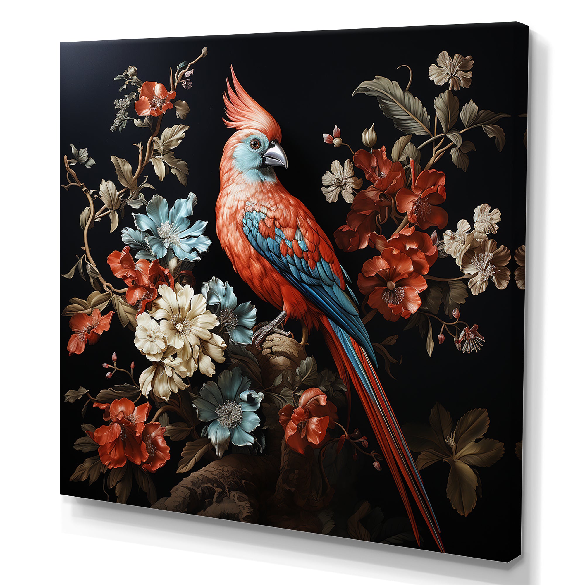 Red bird Serenity blooms - Nursery Teddy Bear Canvas Wall Art