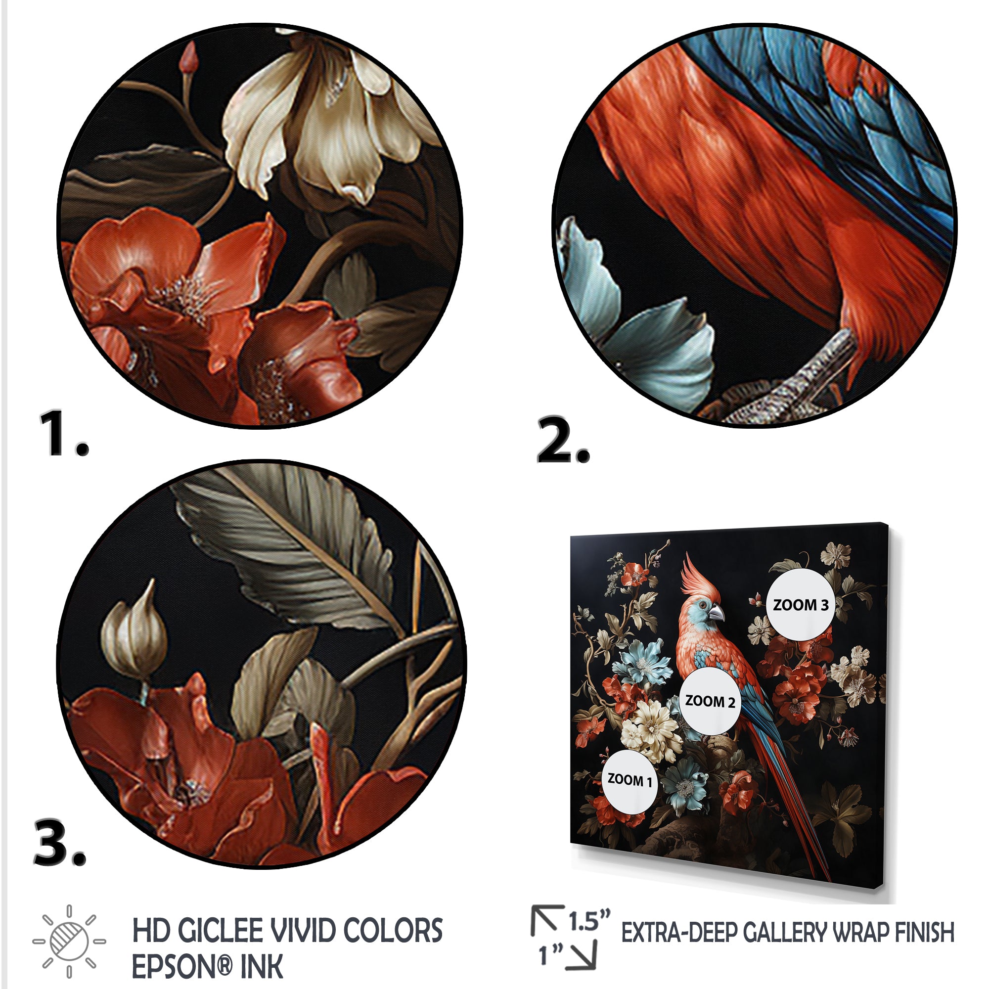 Red bird Serenity blooms - Nursery Teddy Bear Canvas Wall Art