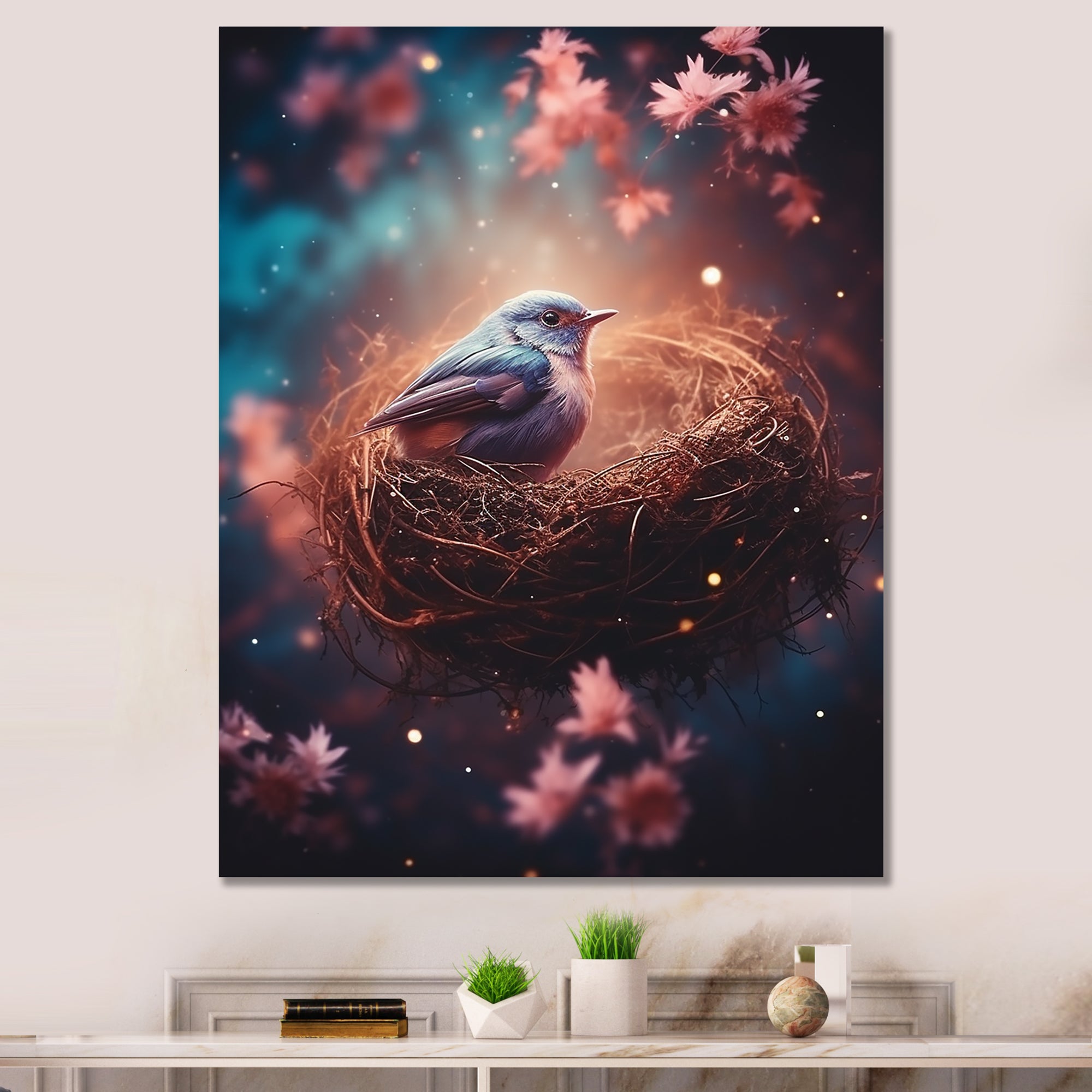 Floral bird nest harmony - Bird Wall Decor