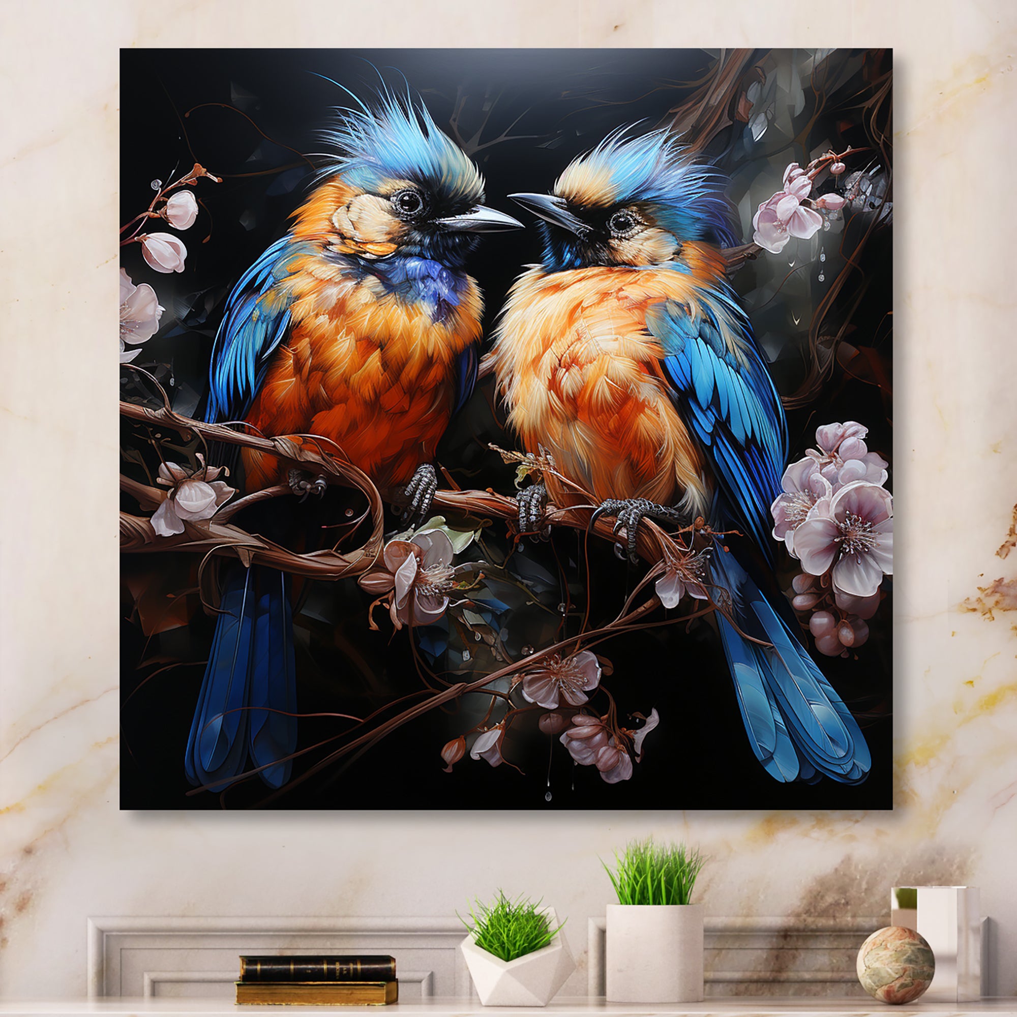 Blue and orange birds Symphony - Nursery Teddy Bear Wall Decor
