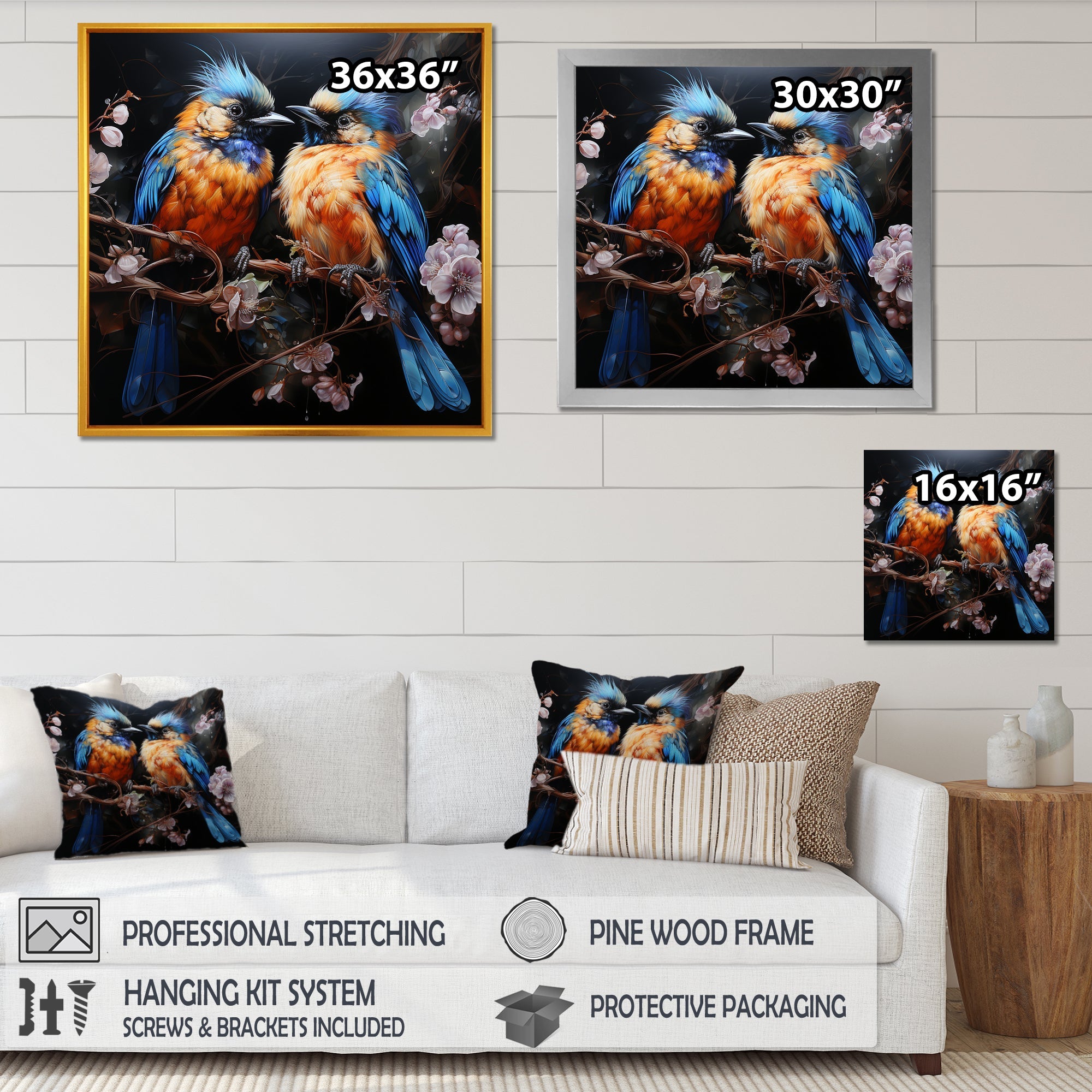 Blue and orange birds Symphony - Nursery Teddy Bear Wall Decor