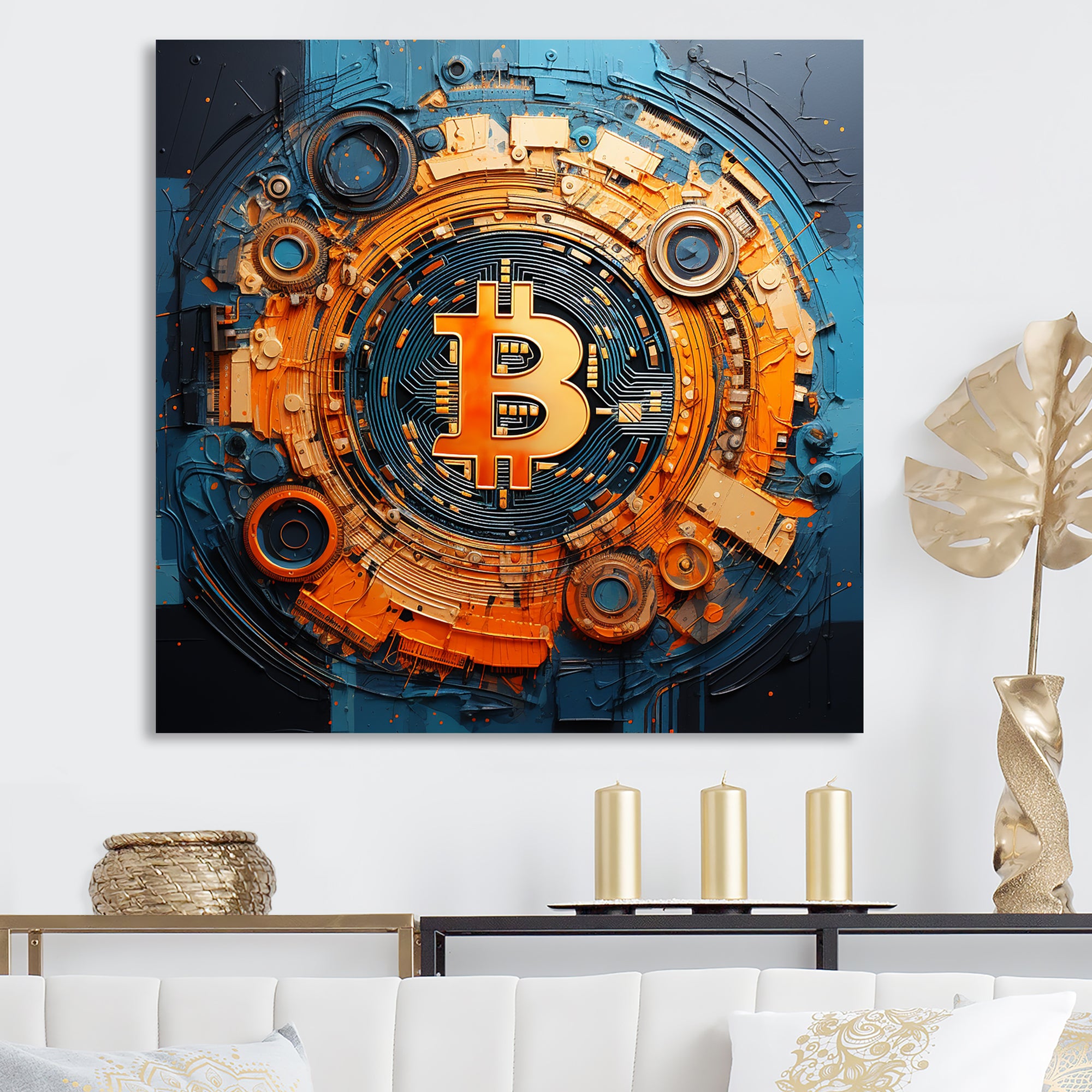 Orange Vibrant Bitcoin crypto - Nursery Teddy Bear Wall Art Prints