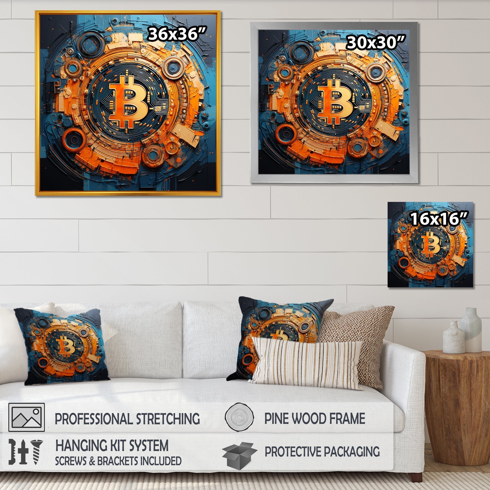 Orange Vibrant Bitcoin crypto - Nursery Teddy Bear Wall Art Prints