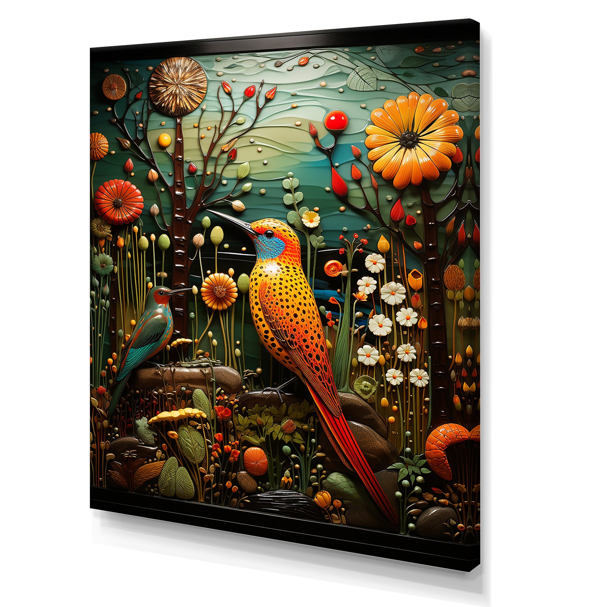 Abstract woodpecker bird flower at night - Bird Wall Decor