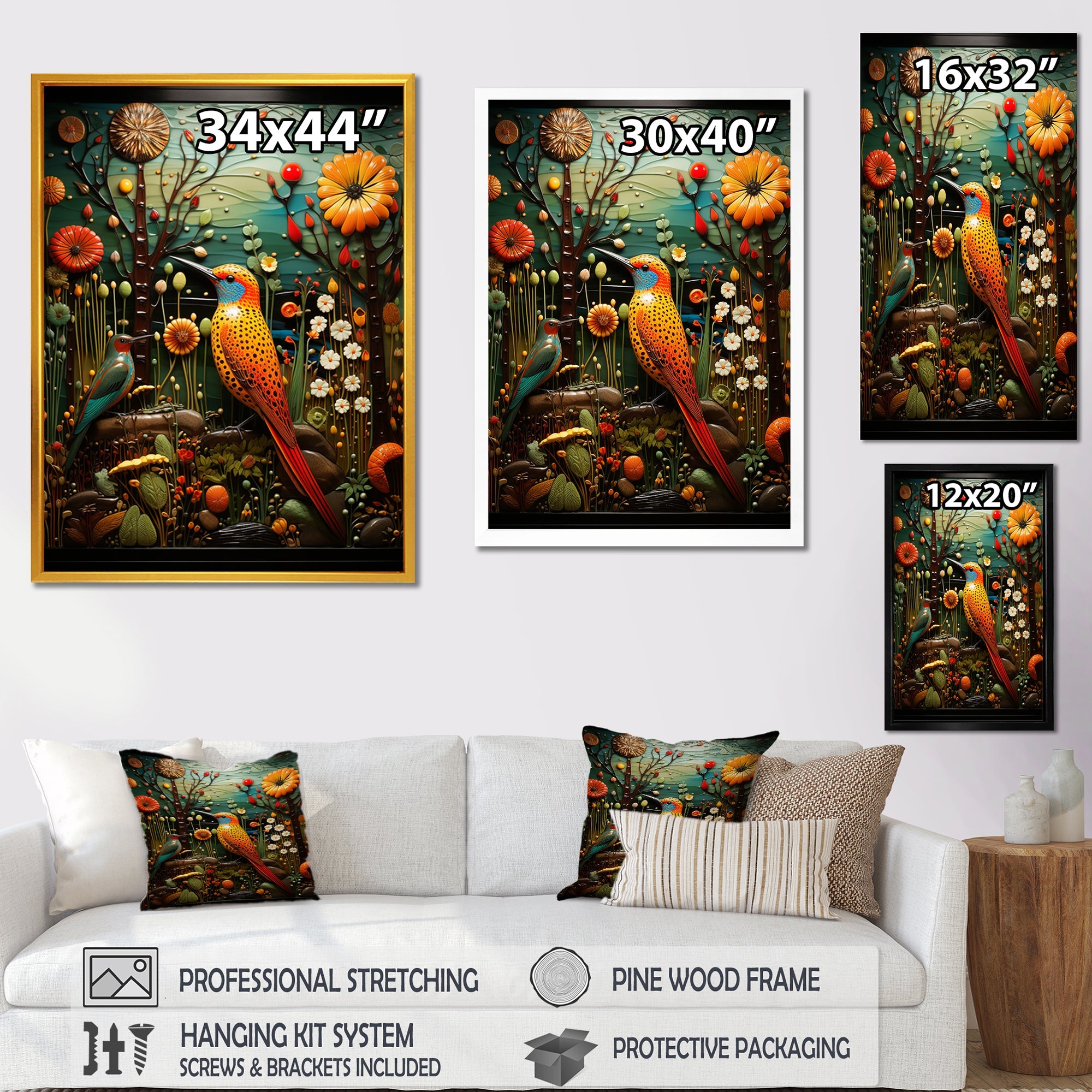 Abstract woodpecker bird flower at night - Bird Wall Decor