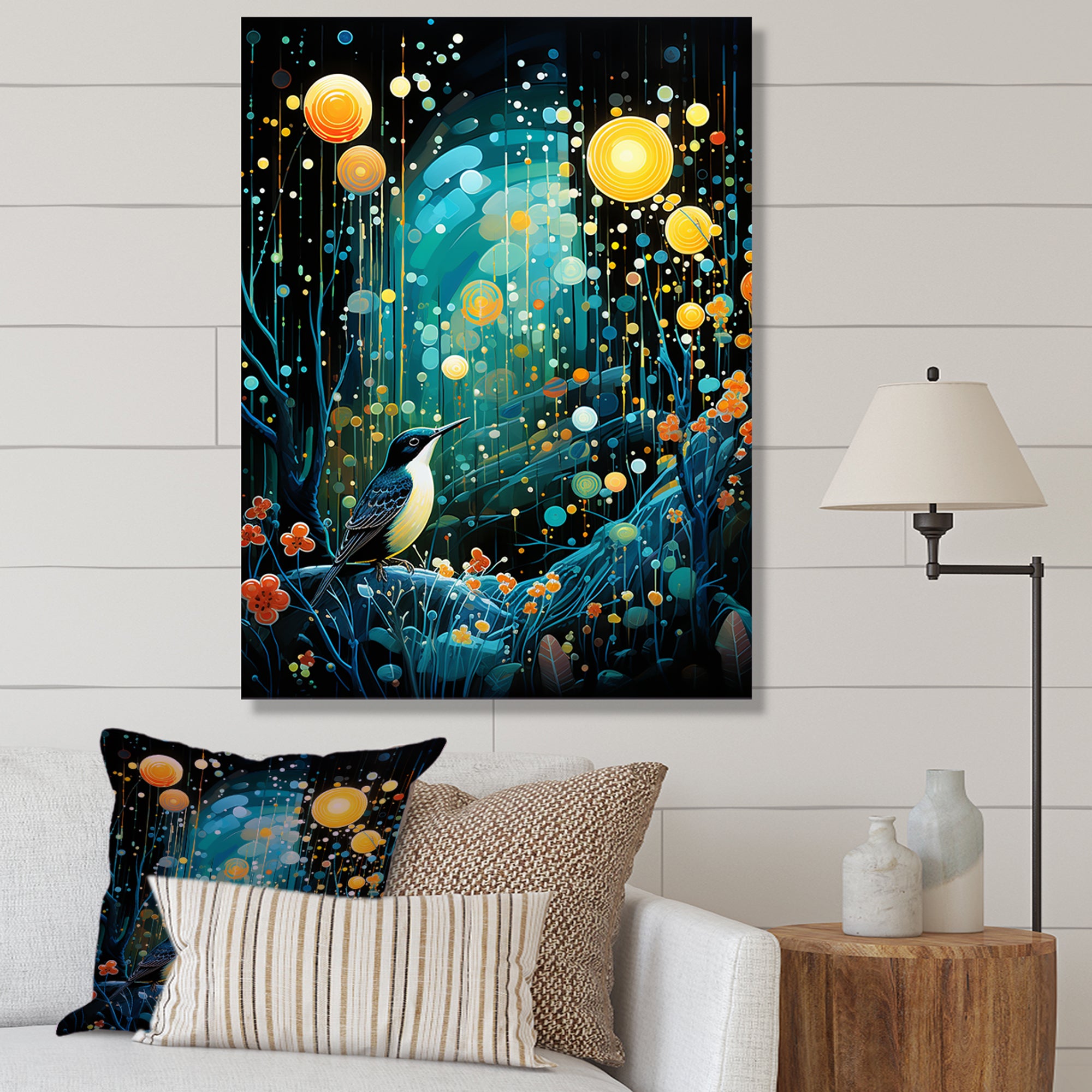 Flower serenity wood Pecker starry night - Bird Wall Decor