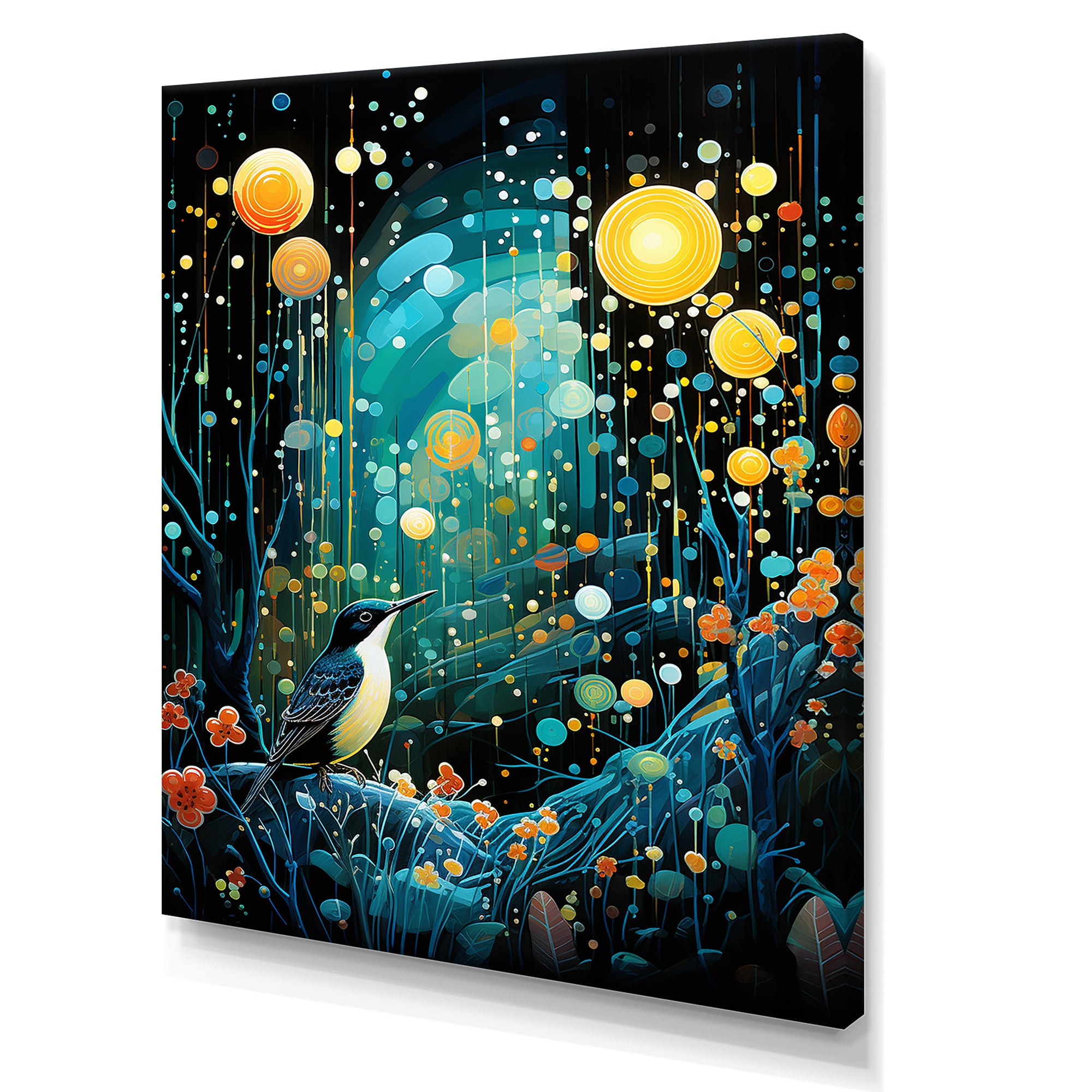 Flower serenity wood Pecker starry night - Bird Wall Decor